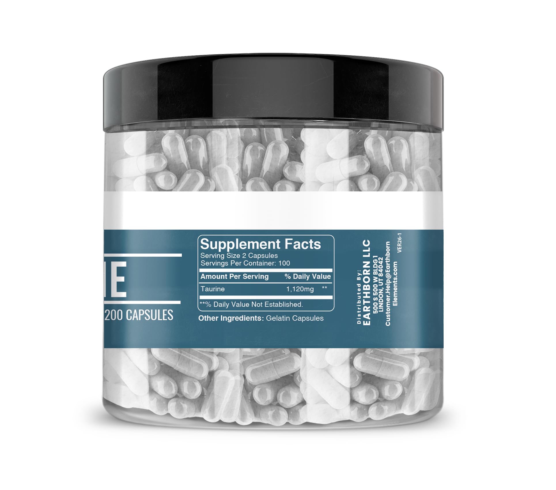 Earthborn Elements Taurine, 200 Capsules, Pure & Undiluted, No Additives Earthborn ElementsAu supplements