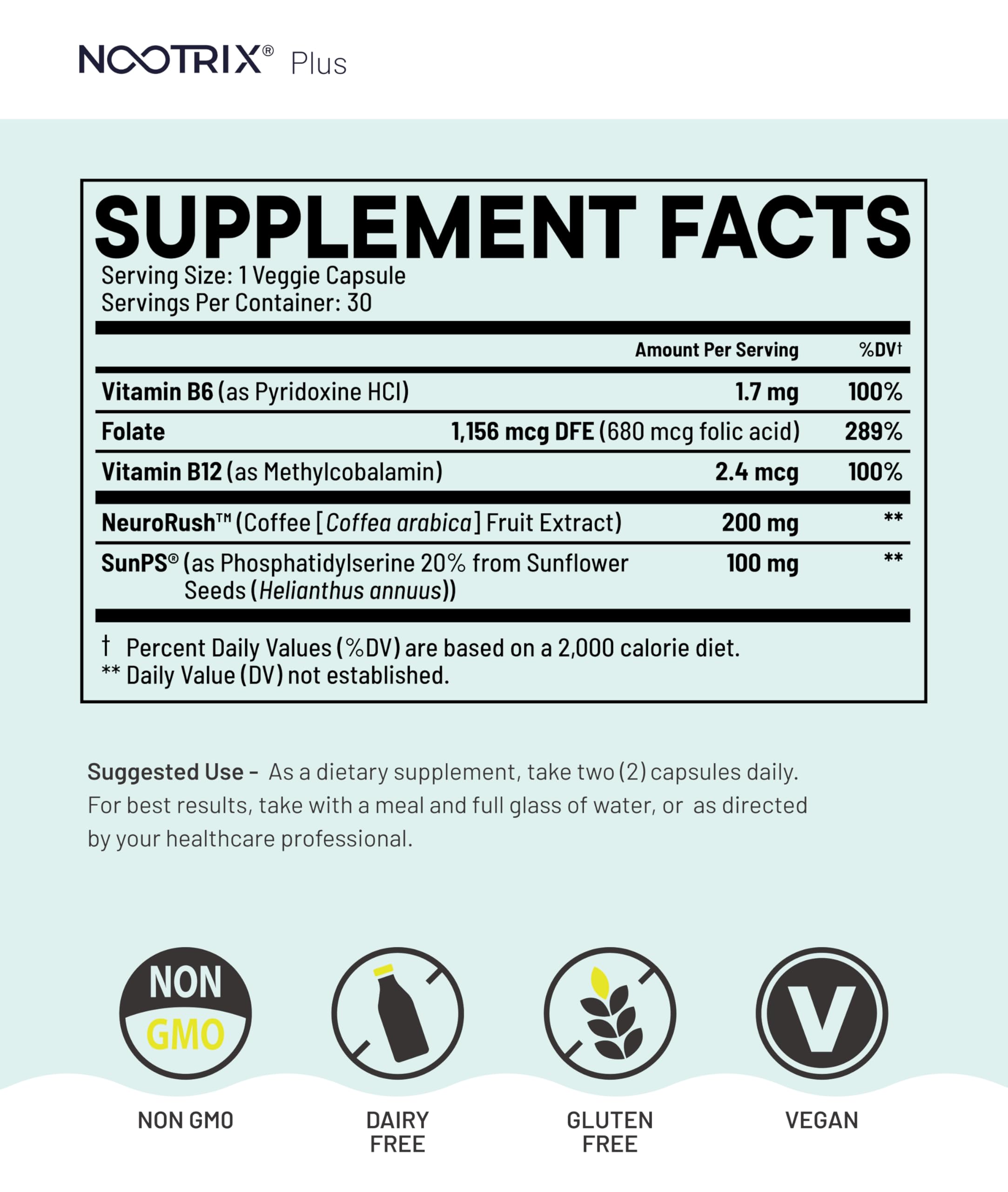 Nootrix Brain Plus Nootropic Supplement | Supports Memory, Mental Focus, Cognitive Health & Energy | Promotes Healthy Mood & Brain Function | Vitamin B1, Vitamin B6 & Vitamin B12 | 30 Capsules NootrixAu supplements