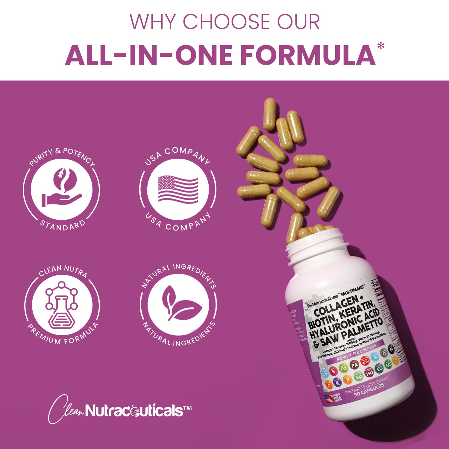 Collagen Pills 1000mg Biotin 10000mcg Keratin Saw Palmetto 2500mg 90 Ct Clean NutraceuticalsAu supplements