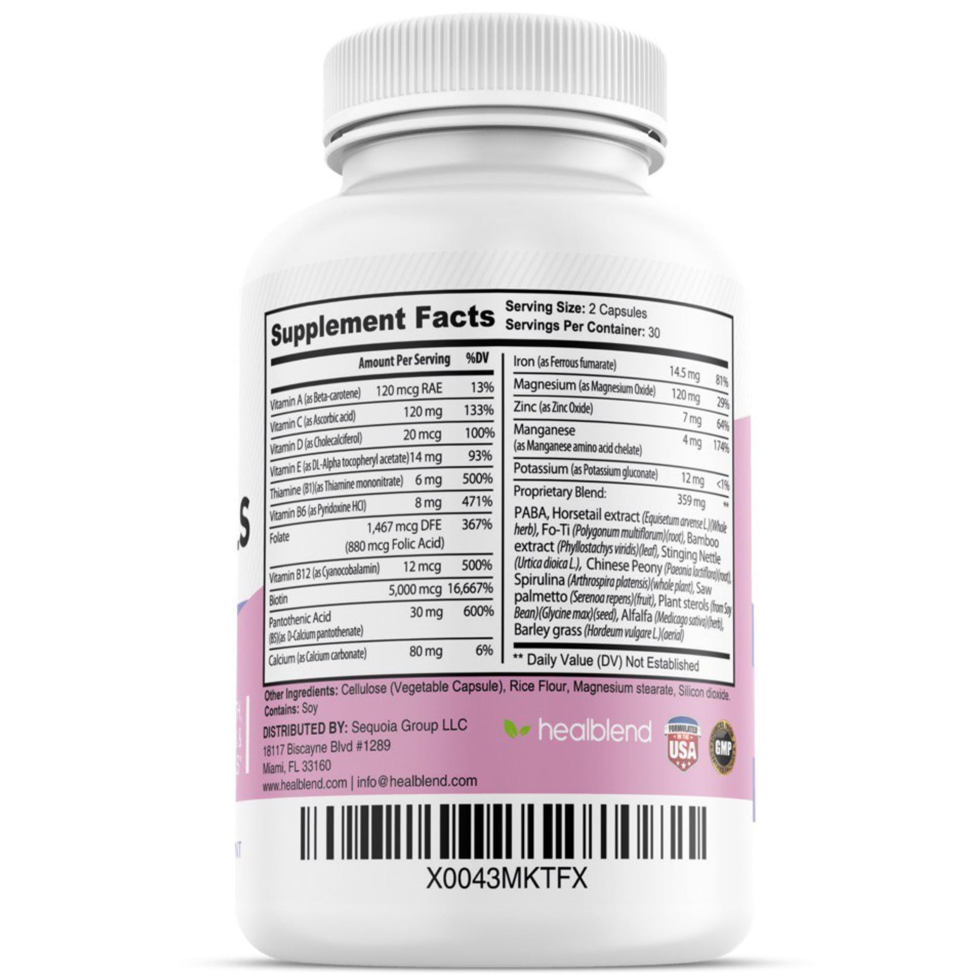healblend Hair Skin and Nails Vitamins for Women with Biotin 5000 mcg, Iron and Manganese | Vegan, Non-GMO | 60 Capsules healblendAu supplements