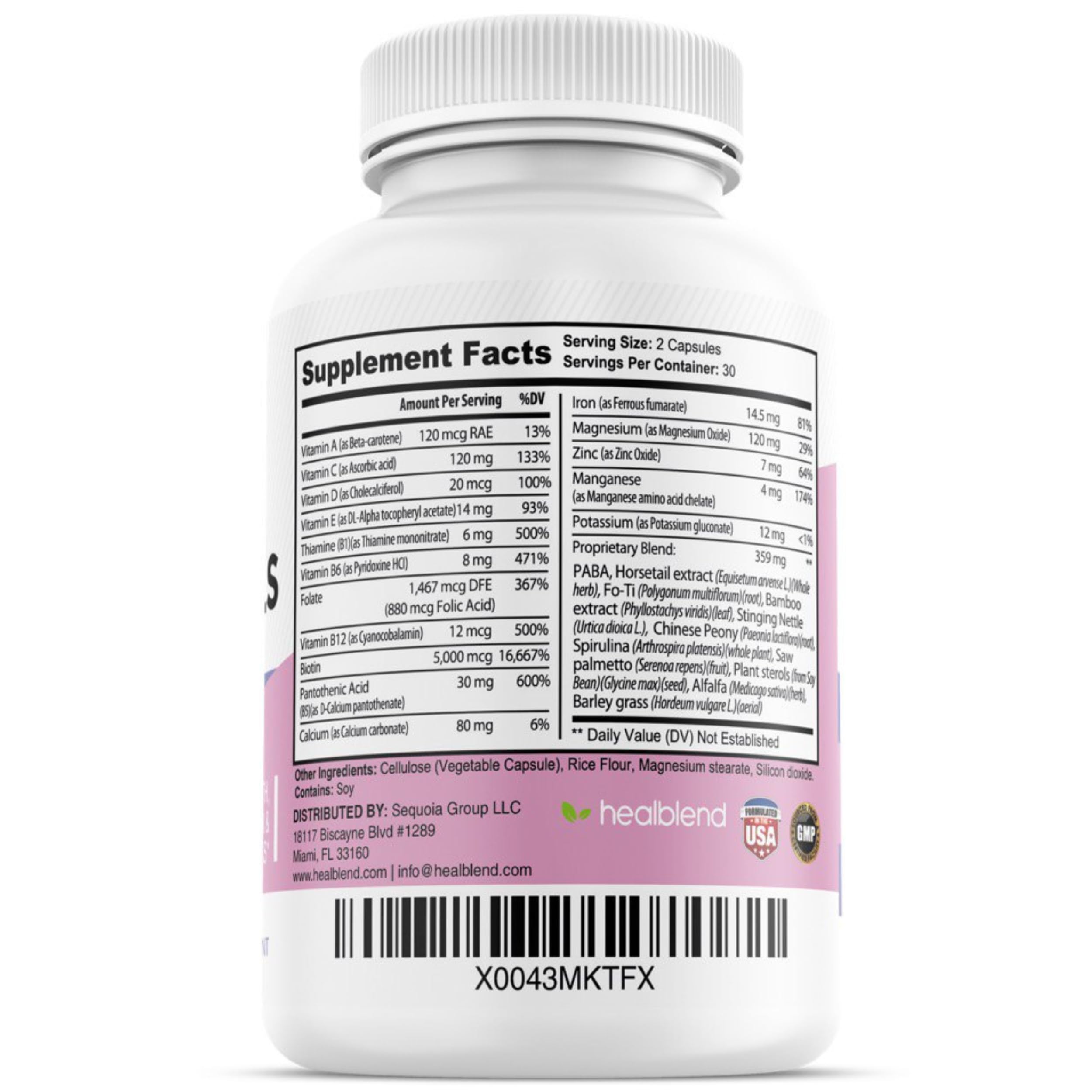 healblend Hair Skin and Nails Vitamins for Women with Biotin 5000 mcg, Iron and Manganese | Vegan, Non-GMO | 60 Capsules healblendAu supplements