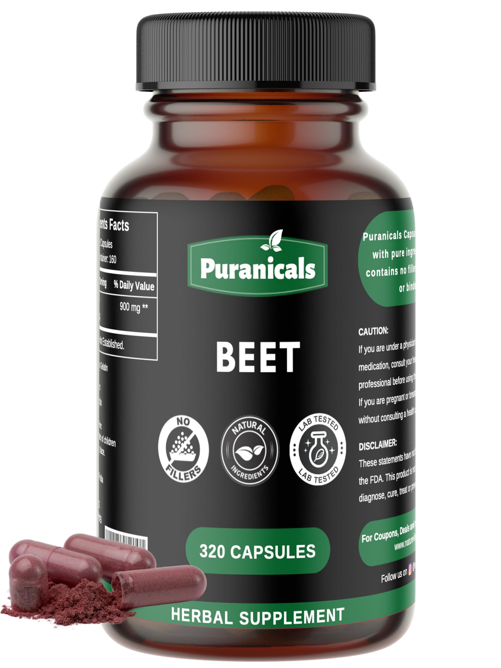 Puranicals Beet Premium 320 Capsules Nitric Oxide Booster | Herbal Supplement | 900 mg PuranicalsAu supplements