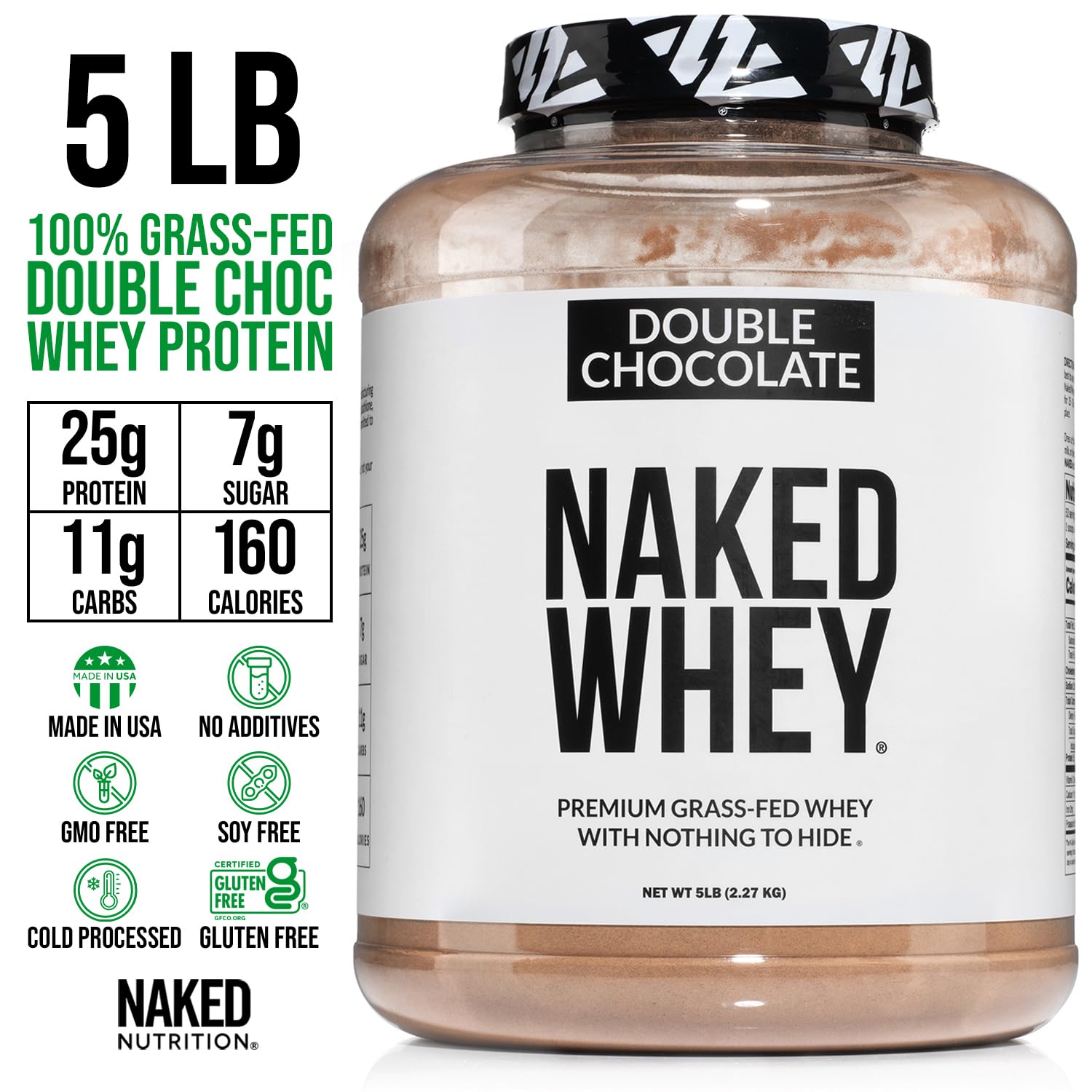 NAKED Whey Double Chocolate Grass Fed Whey Protein Powder, No GMO, No Soy NAKEDUS supplements