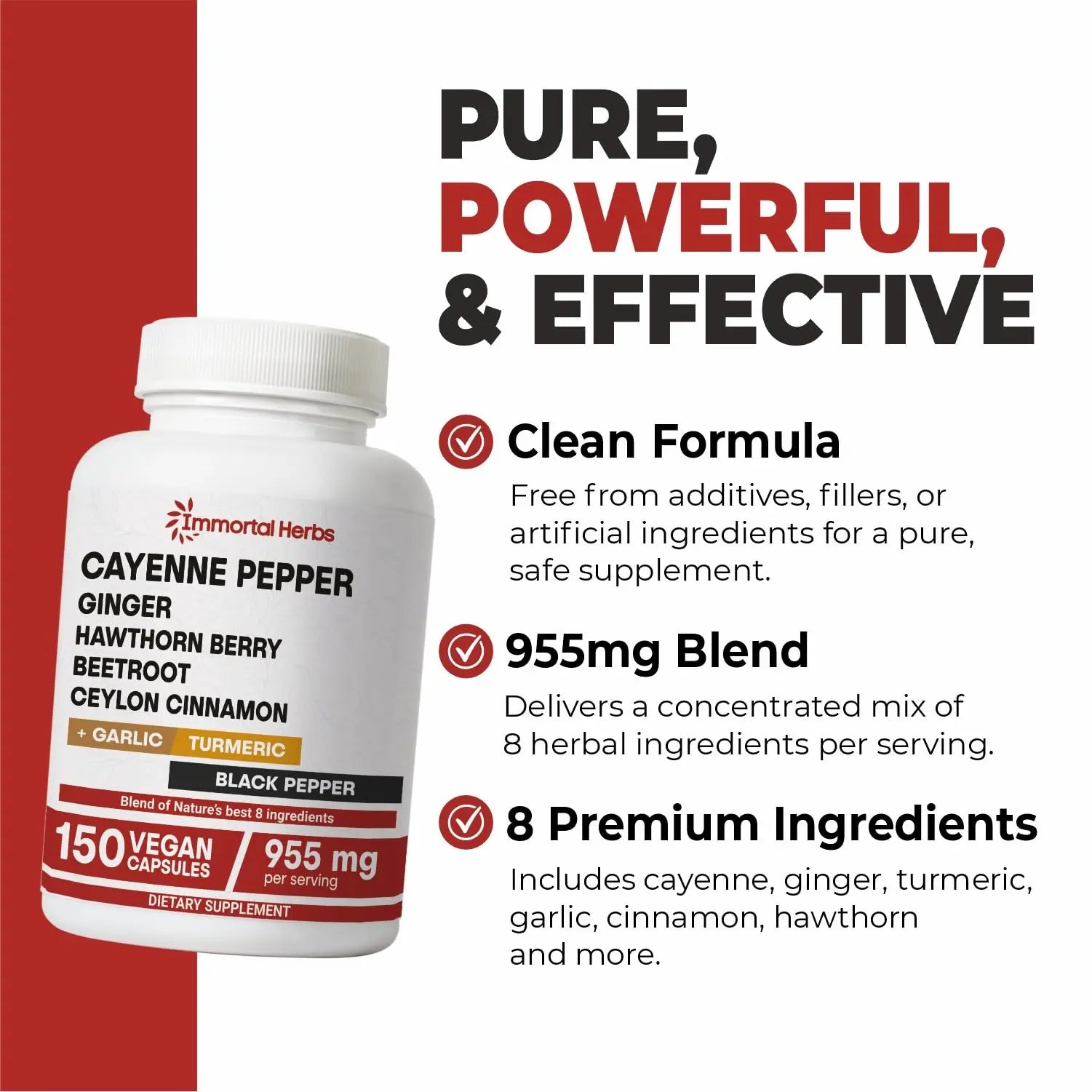 Immortal Herbs Cayenne Pepper Capsules w/Garlic, Ginger, Hawthorn, Turmeric, Cinnamon, Beet Root and Black Pepper Extract, 150 Cayenne Capsules, Non-GMO & Gluten Free Capsaicin Supplement Immortal Herbsnz supplements