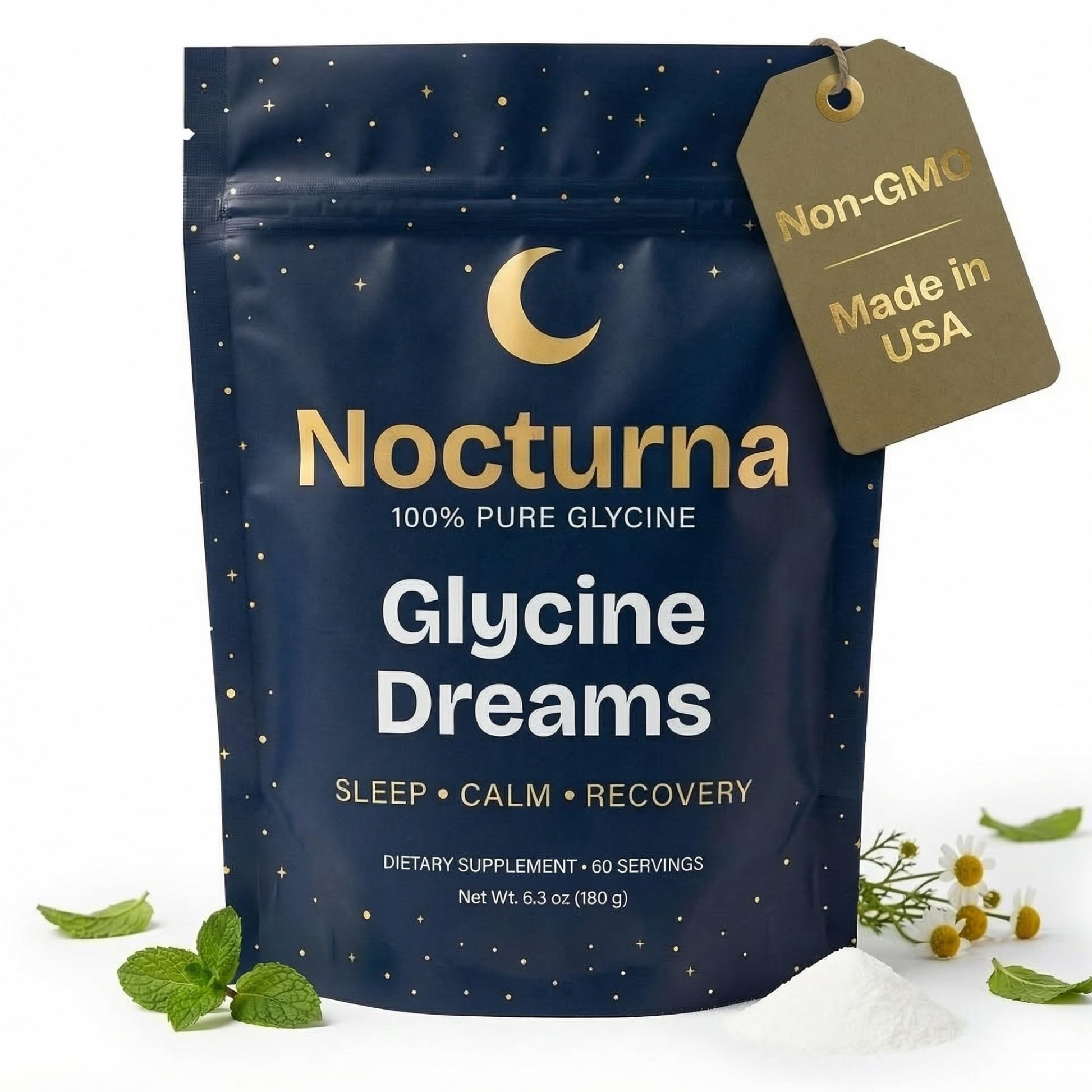 Nocturna Glycine Supplement – 100% Pure 3g Glycine Powder for Sleep, Calm & Recovery – USA Made Sleep Aid for Men & Women – Non-GMO & Completely Natural - 6.3Oz for 60 Servings NocturnaAu supplements