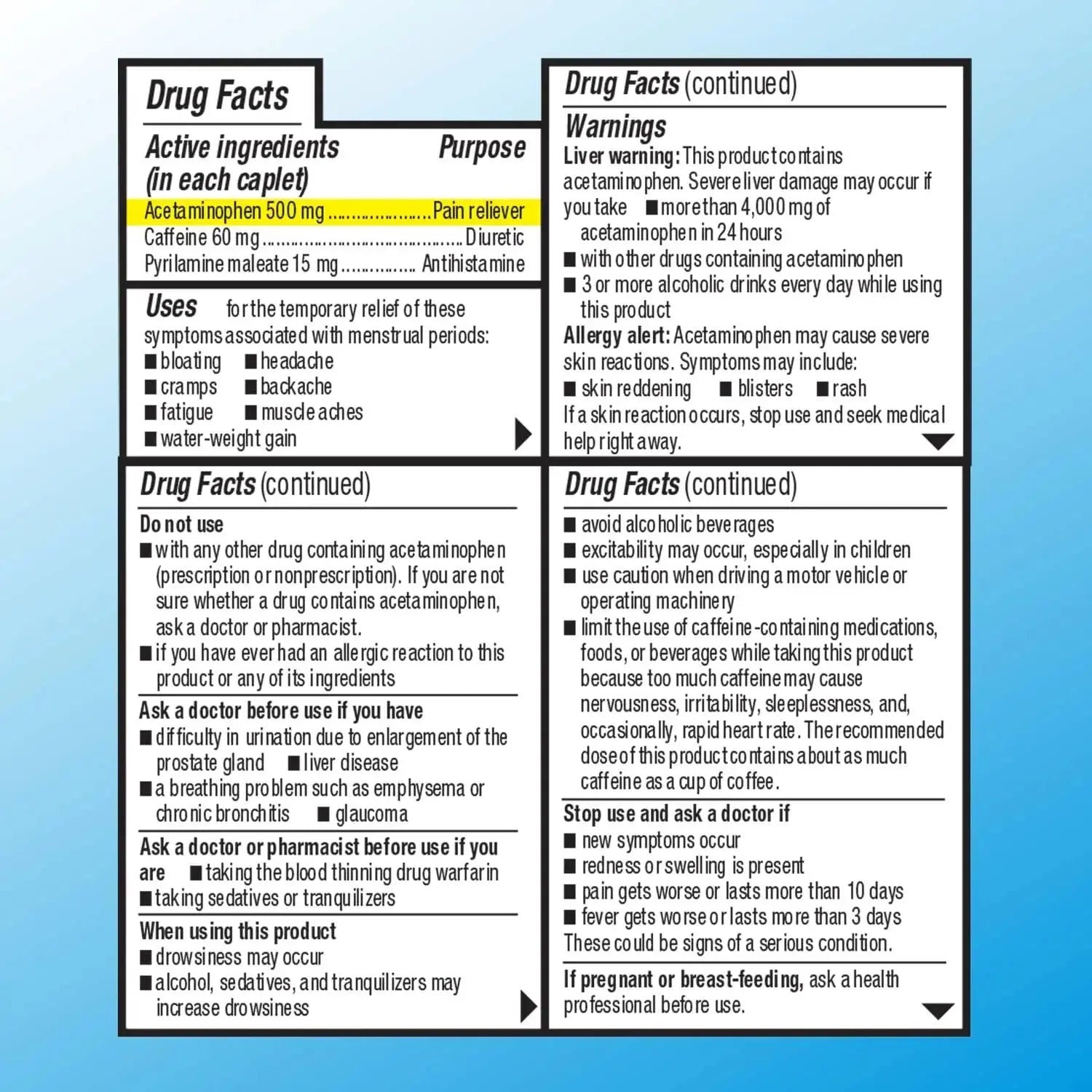 Quality Choice Menstrual Complete Max Strength Period Pain Relief, 500 mg of Acetaminophen, 60mg of Caffeine, 15mg of Pyrilamine Maleate, Cramps, Bloating, Headache. 24 Count. Quality ChoiceAu supplements