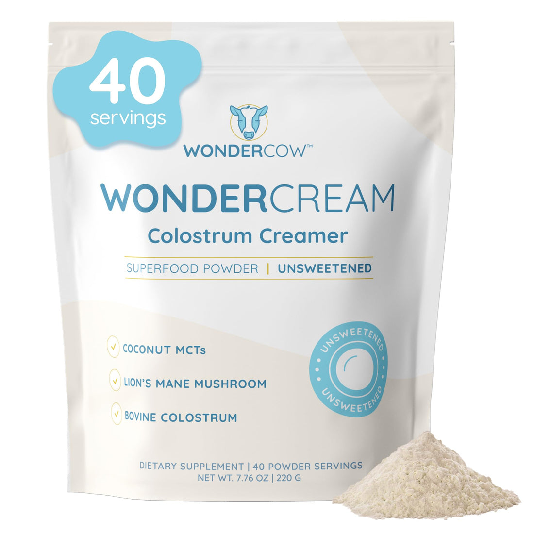 WONDERCOW Bovine Colostrum Superfood Creamer Supplement Powder w/Organic Lions Mane Mushroom & Coconut Milk Powder MCTs | Functional Sugar Free Keto Coffee, Smoothie & Drink Mix Unsweetened WONDERCOWAu supplements