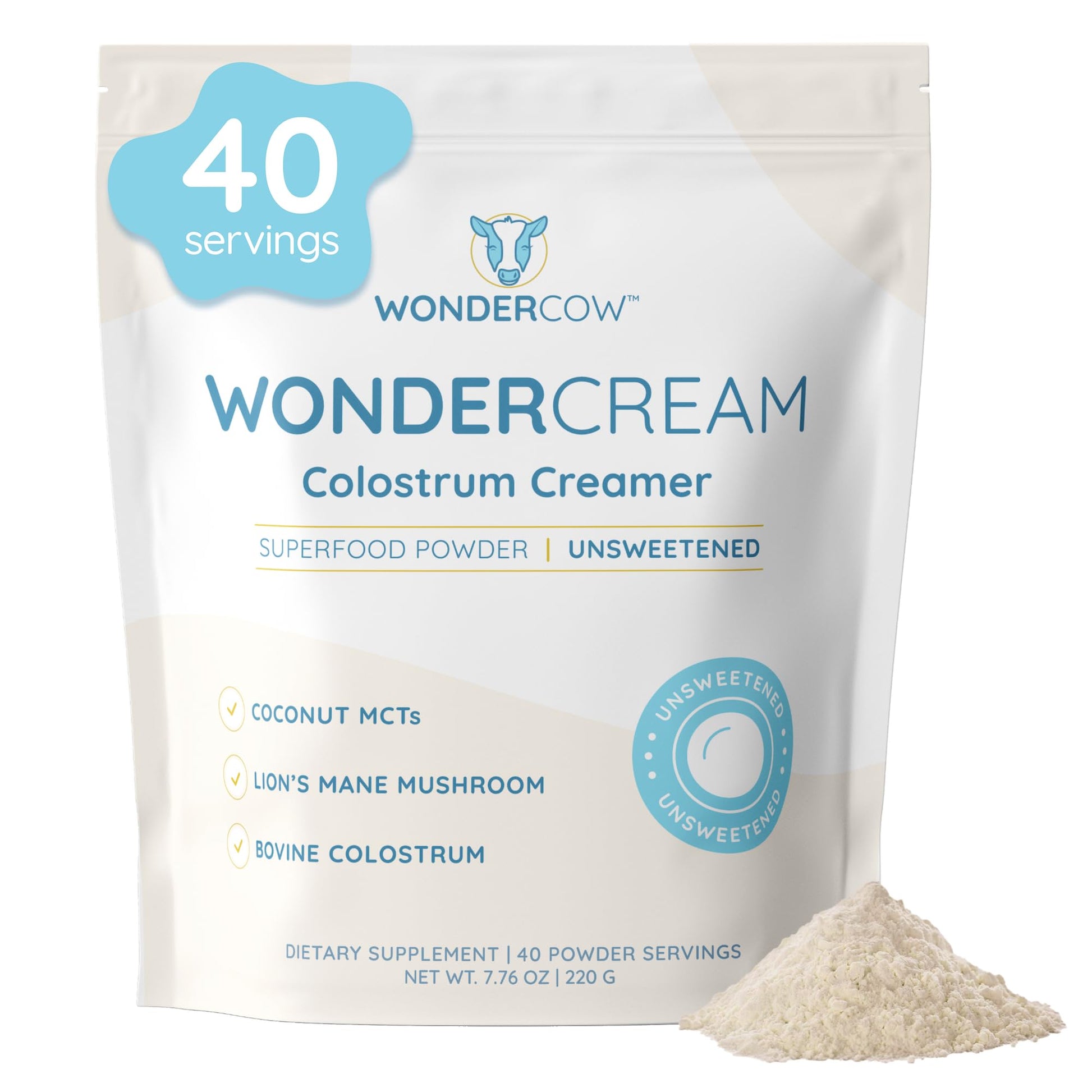 WONDERCOW Bovine Colostrum Superfood Creamer Supplement Powder w/Organic Lions Mane Mushroom & Coconut Milk Powder MCTs | Functional Sugar Free Keto Coffee, Smoothie & Drink Mix Unsweetened WONDERCOWAu supplements