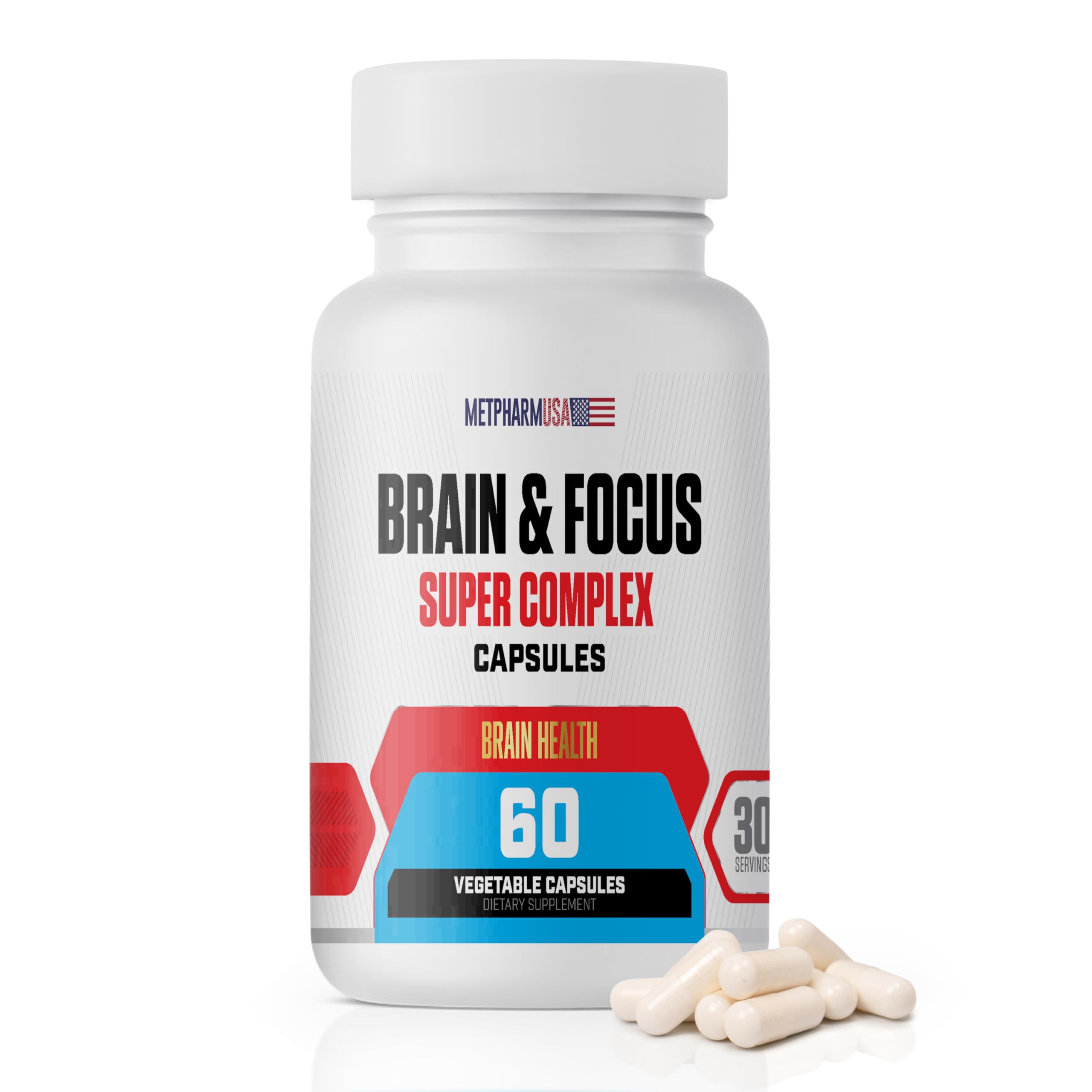 MetpharmUSA Brain & Focus Nootropic Super Complex Supplement for Brain Support and Performance, Improved Focus Memory and Mental Performance MetpharmUSAAu supplements