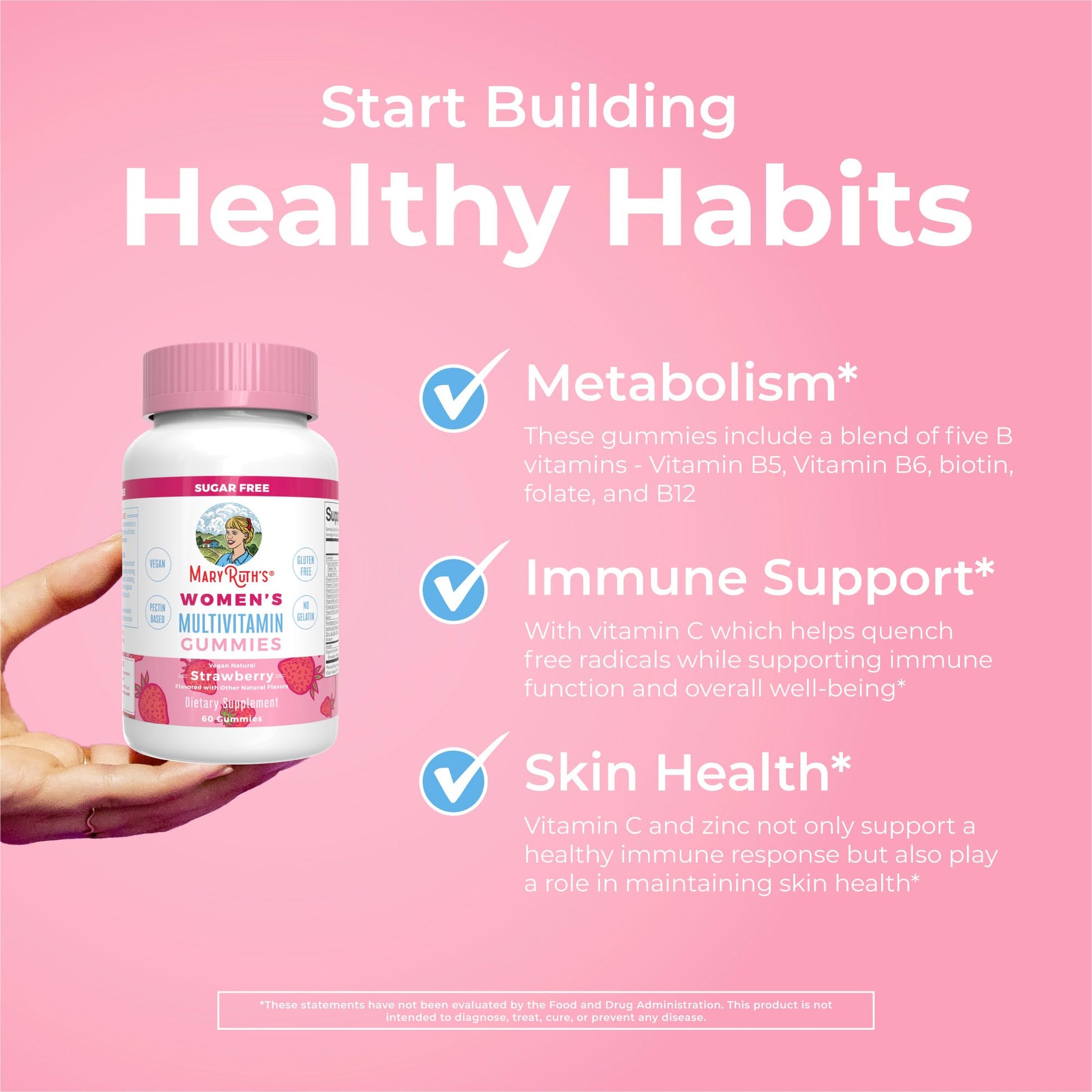 MaryRuth Organics Women's Immune Support Multivitamin Gummies | Ages 14+ | Skin Health | Gummy Vitamins for Women | Sugar-Free | Vegan | Non-GMO | 60 Count MARYRUTH'SUS supplements