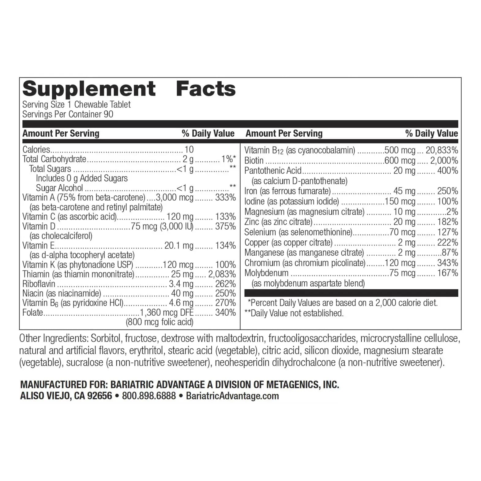 Bariatric Advantage Chewable Ultra Solo with Iron - Once-Per-Day Daily Multivitamin - for Bariatric Surgery Patients - Thiamin, Vitamin A & More Bariatric AdvantageAu supplements