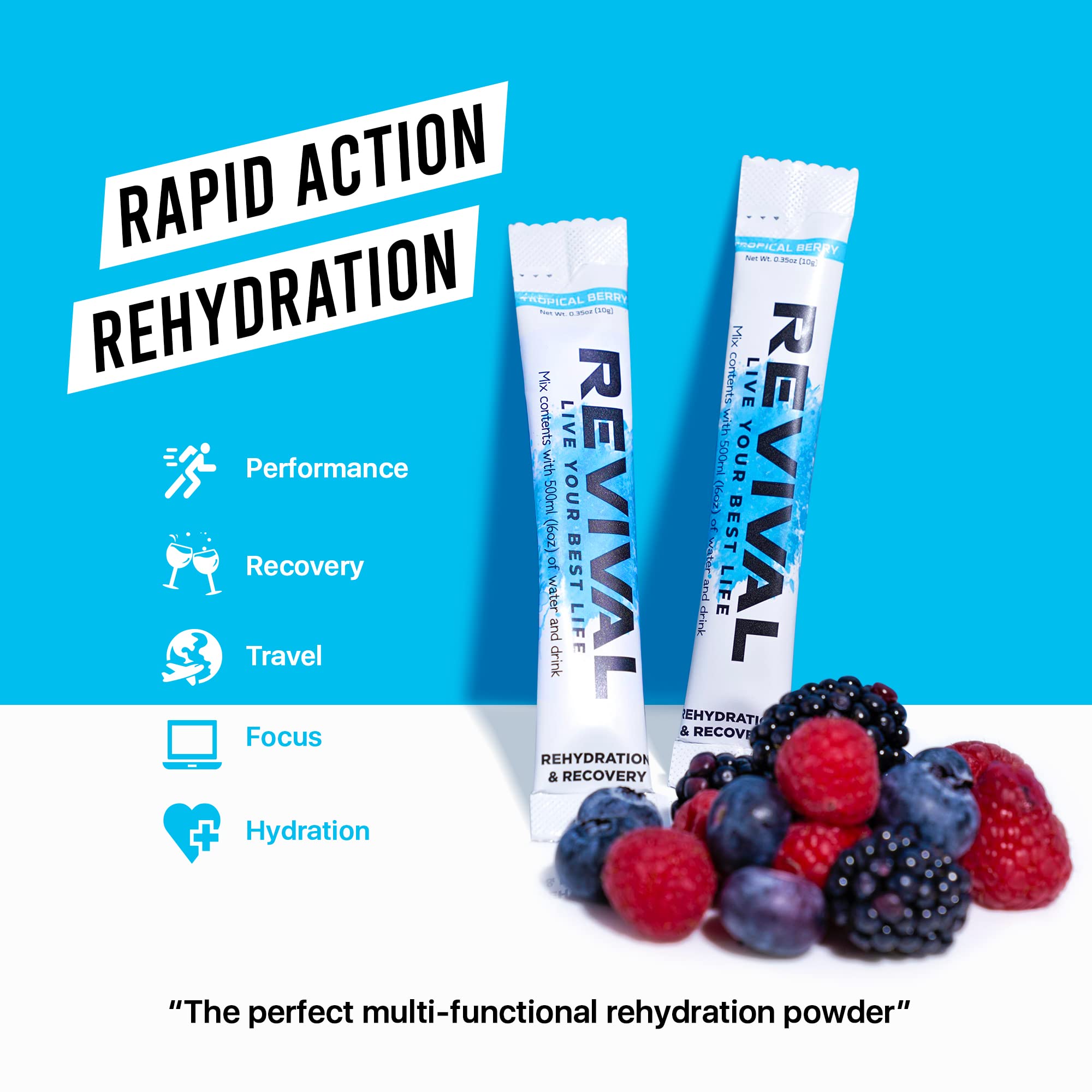 Revival Rapid Rehydration, Electrolytes Powder - High Strength Vitamin C, B1, B3, B5, B12 Revival ShotsUS supplements