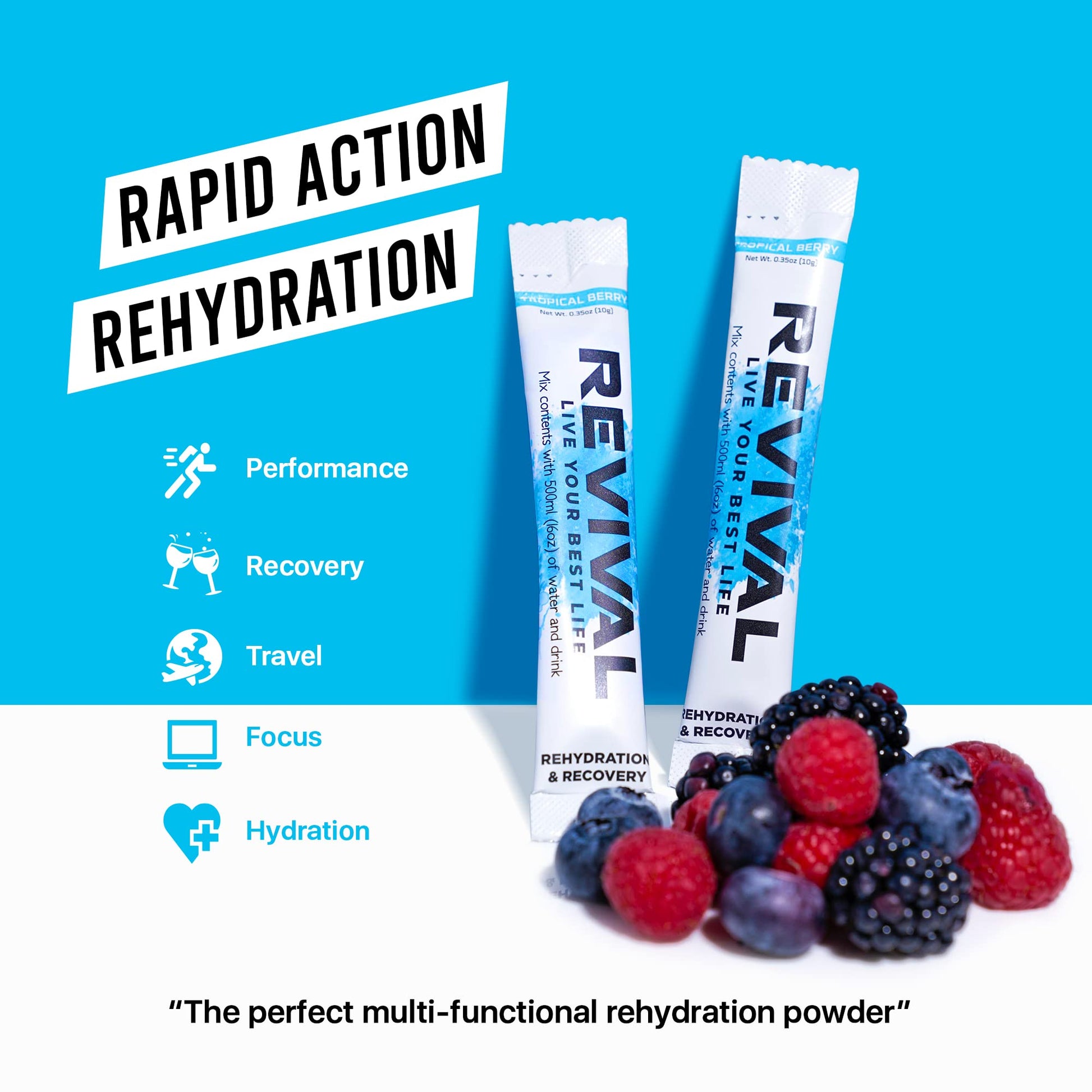 Revival Rapid Rehydration, Electrolytes Powder - High Strength Vitamin C, B1, B3, B5, B12 Revival ShotsUS supplements