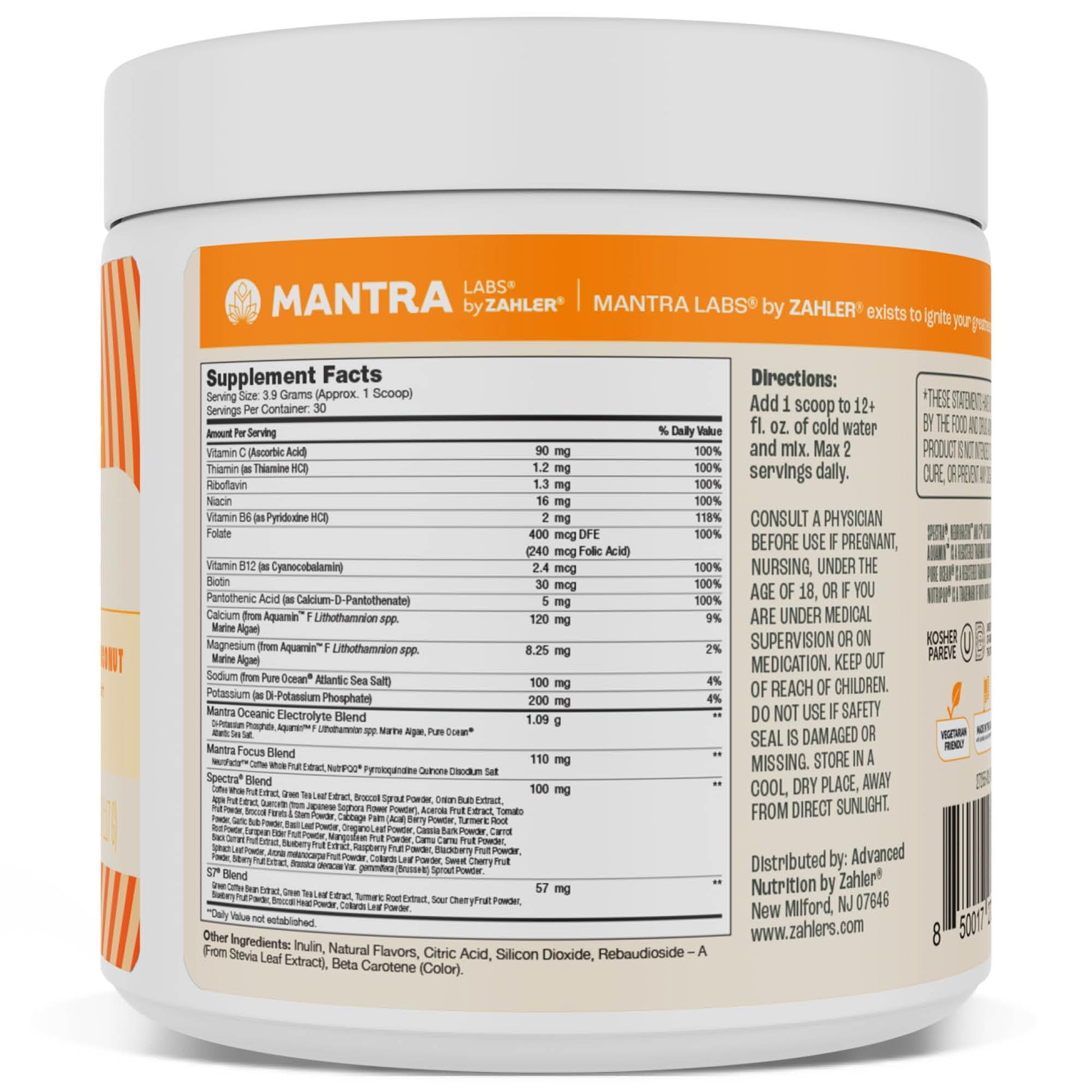Zahler Mantra Rise, The Energy and Focus Supplement, Citrus Coconut Flavored, 30 Servings. ZahlerAu supplements