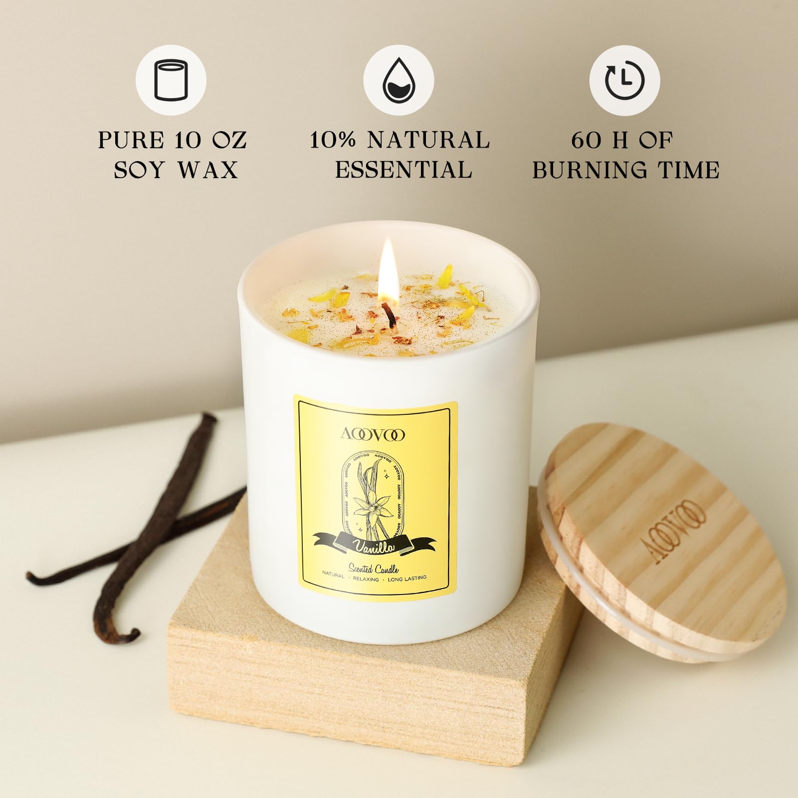 Vanilla Soy Candles Gift for Women - Aromatherapy Candle with Crystals Inside, 10oz Natural Soy Wax Candles AOOVOOAu supplements