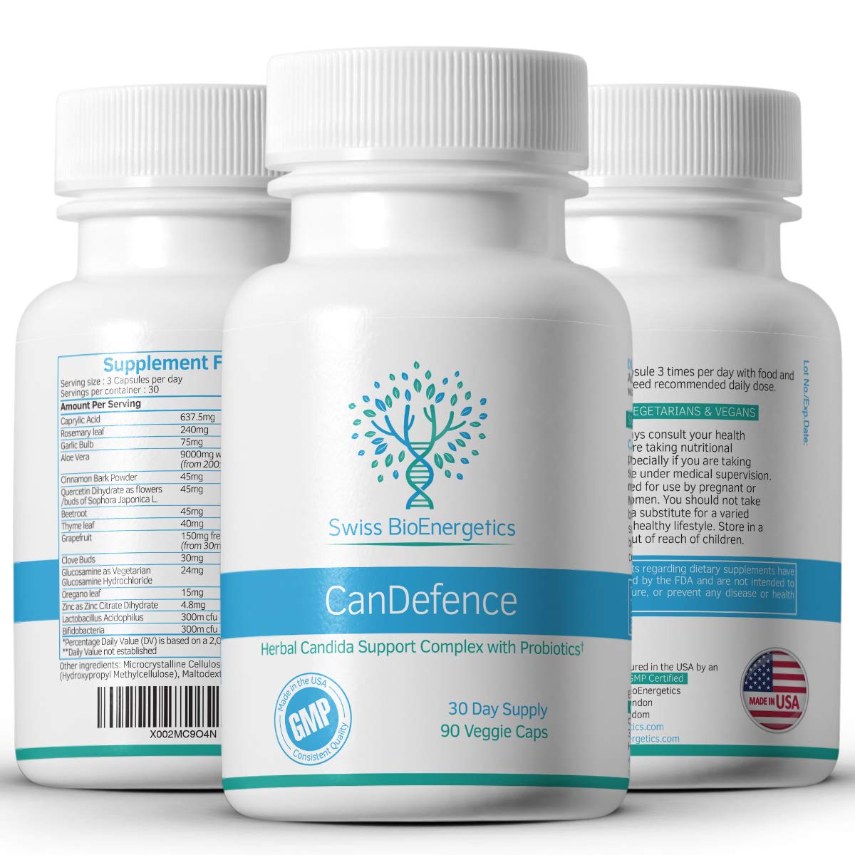 CanDefence - Candida Cleanse Ultimate Extra Strength All-in-ONE Formulation with Caprylic Acid, Probiotics and a synergistic Balance of 11 Different Botanicals - 90 Capsules swiss bioenergeticsAu supplements