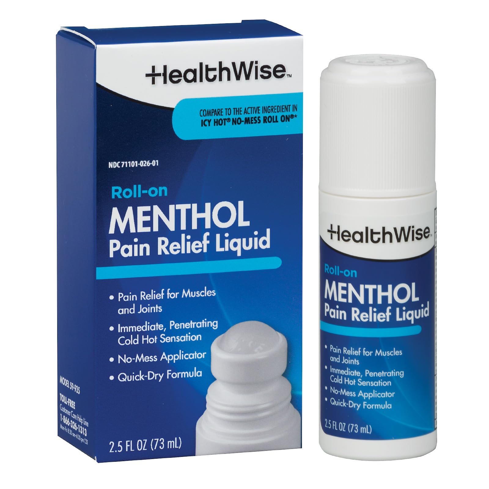 HealthWise 16% Menthol Roll-On | Cold Hot Sensation | Pain Relief Liquid | 2.5 oz. 73 mL | Non-Greasy Formula | Immediate Penetrating Action | Topical Analgesic HealthWiseAu supplements