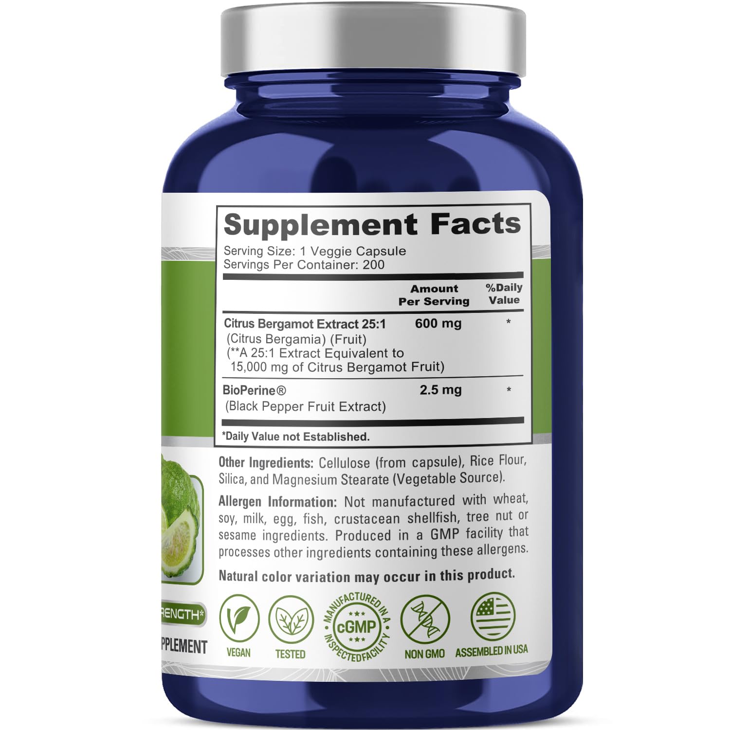 NusaPure Citrus Bergamot Capsules 15,000mg, 200 Capsules - 25:1 Bergamot Extract - 200 Servings, Bioperine, Vegan, Non-GMO NusaPureAu supplements