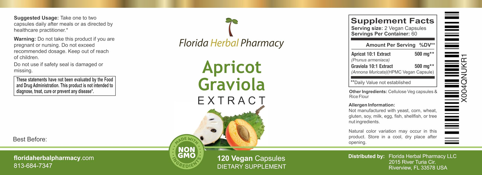 Florida Herbal Pharmacy, Apricot-Graviola Supplement Capsules 10:1 (120 Capsules), 1000 mg Serving (Pack of 1) Florida Herbal PharmacyAu supplements