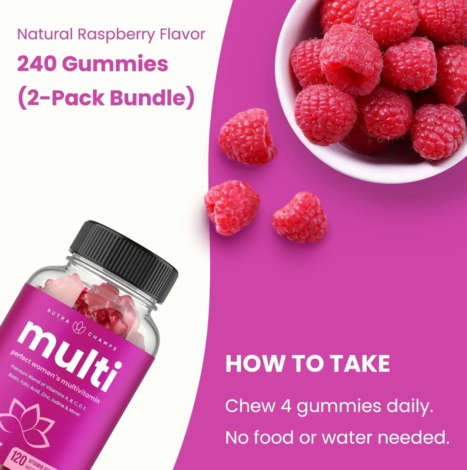NutraChamps Multivitamin for Women, 240 Count, Vitamins A, B, C, D, E, Biotin, Folic Acid, Womens Gummy Multivitamins, Chewable Daily (Pack of 2) NutraChampsAu supplements