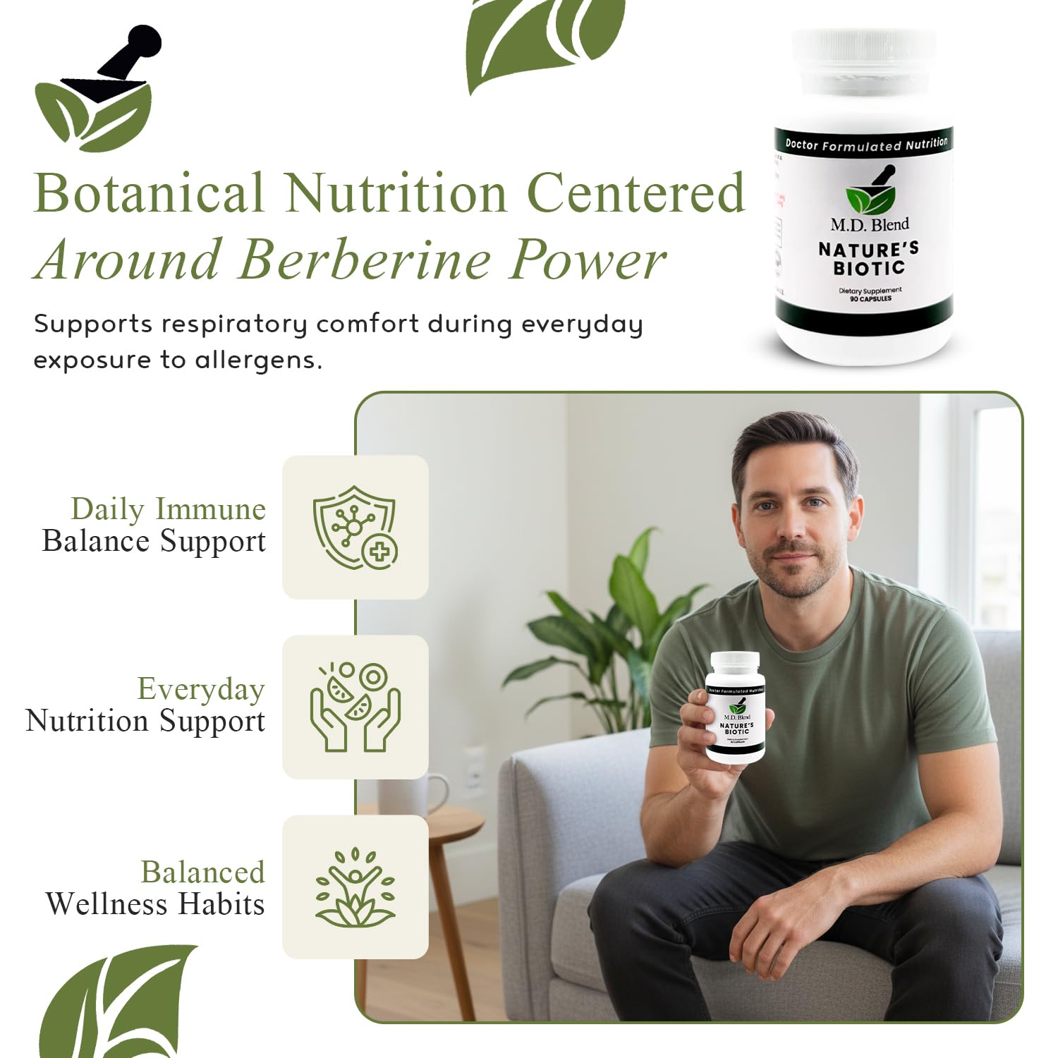 Nature’s Biotic Berberine Supplement for Daily Wellness Support with Blend of Oregano, Garlic, Vitamins C & B6, Magnesium, and Zinc, 90 Capsules (Pack of 1) M.D. BlendAu supplements