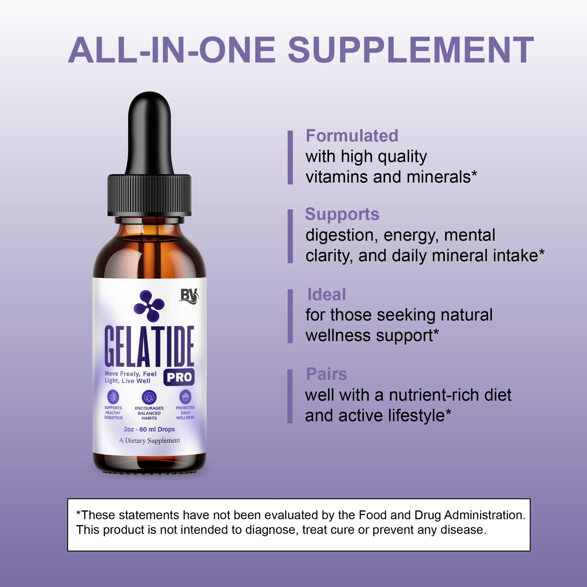 BLUE VIBE Gelatide Liquid Drops, Gela Tide Advanced Maximum Strength Overall Health & Wellness Support Supplement, Gelatide Premium Daily Health and Overall Energy Formula (2oz / 60ml) BLUE VIBEAu supplements