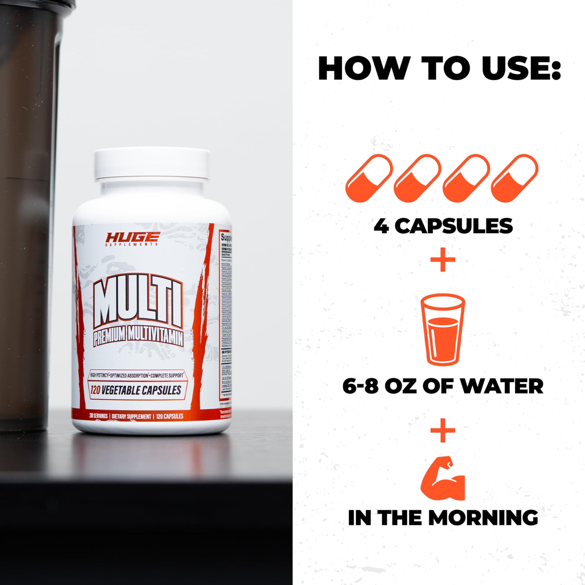 Huge Multi, Multivitamin for Men, High-Performance All-in-One Formula for Athletes & Bodybuilding, Vitamin & Mineral Replenishment, Supports Immune System & Healthy Hormone Levels (120 Capsules) Huge SupplementsAu supplements