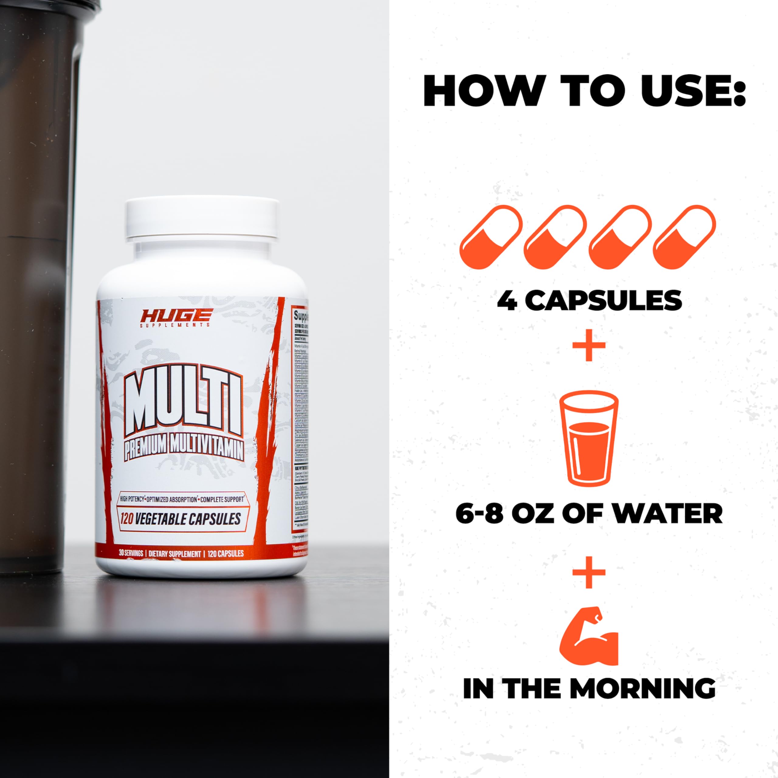 Huge Multi, Multivitamin for Men, High-Performance All-in-One Formula for Athletes & Bodybuilding, Vitamin & Mineral Replenishment, Supports Immune System & Healthy Hormone Levels (120 Capsules) Huge SupplementsAu supplements