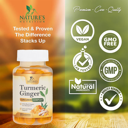 Turmeric Ginger Gummies - Vegan Turmeric Curcumin Gummy with 95% Curcuminoids Nature's NutritionUS supplements