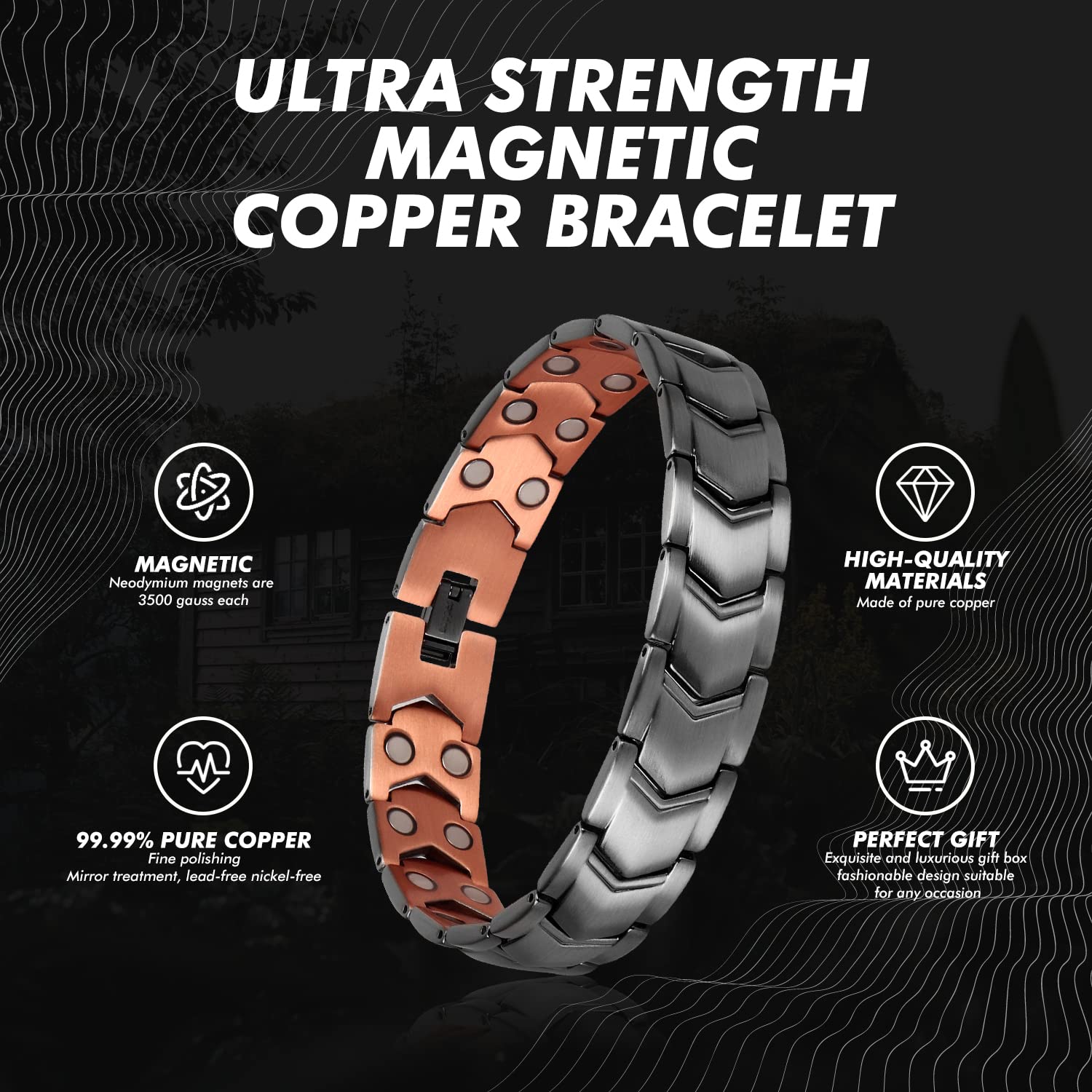 Auinz - Copper Bracelets for Men - 99.99% Solid Pure Copper Magnetic Bracelets Double-Row AuinzAu supplements
