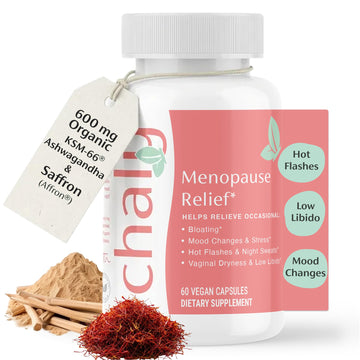 Chaly Menopause Supplements for Women with Ashwagandha KSM 66 and Saffron | Hot Flash, Bloating, Libido, Vaginal Dryness, Stress, and Mood Support Supplement | Menopause Relief Supplements | 60 Count ChalyAu supplements