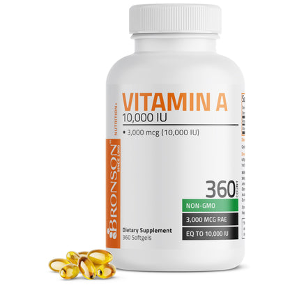 Bronson Vitamin A 10,000 IU Premium Non-GMO Formula Supports Healthy Vision & Immune System and Healthy Growth & Reproduction, 360 Softgels BronsonUS supplements