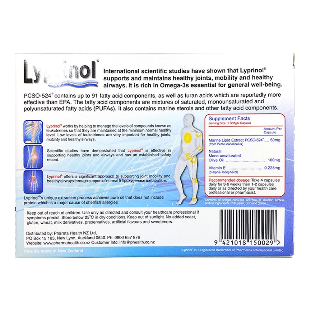Pharma Lyprinol® Pcso-524® 200 Capsules New Zealand Green Lipped Mussel Extract Oil Joint Health Support & Mobility LyprinolAu supplements