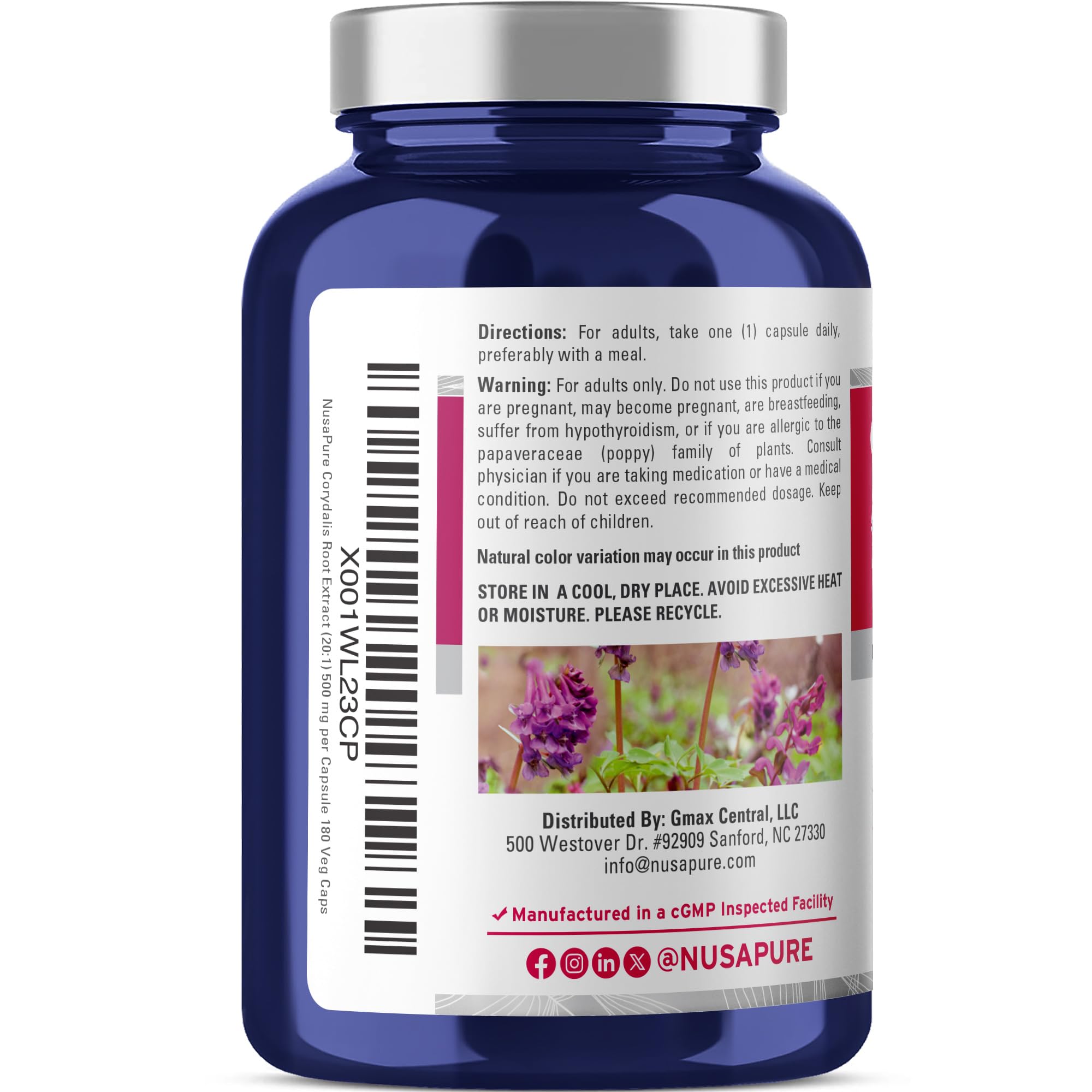 NusaPure Corydalis Root Extract 20:1 - Suitable for Vegetarian/Vegan, Non - GMO - 1000 mg - 180 Capsules NusaPureAu supplements