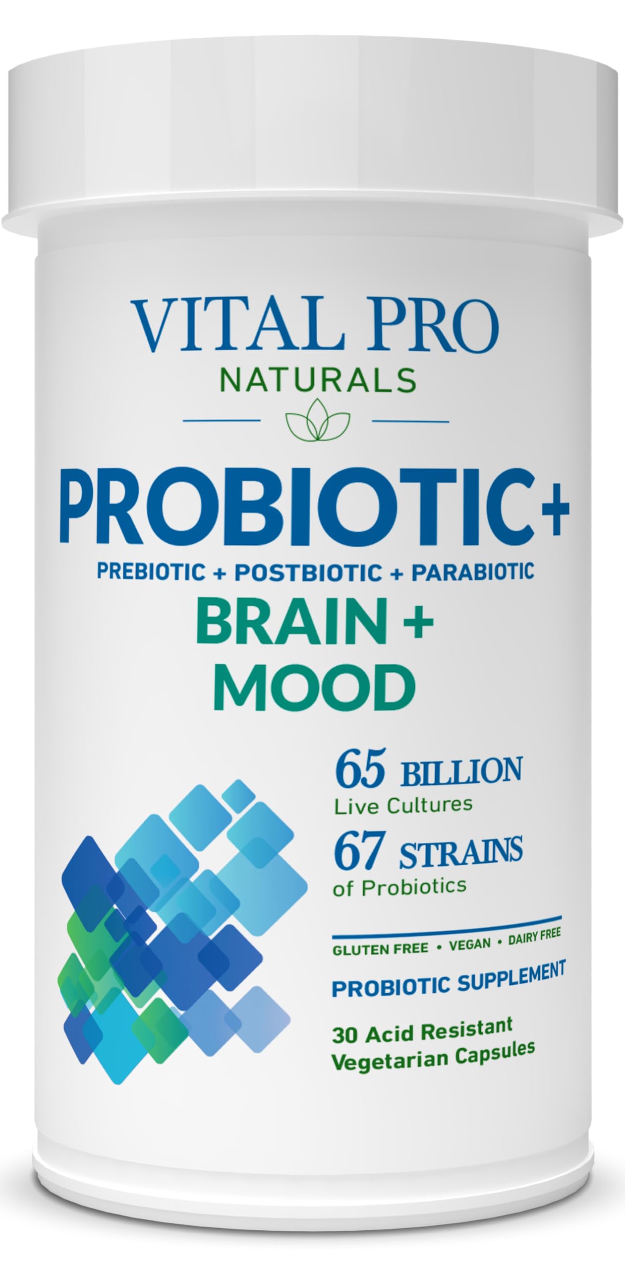 Vital Pro Naturals - Brain & Mood Probiotics + Prebiotics, Postbiotics, Parabiotics, 4-in-1 Health Supplement for Adults, High Potency, 67 Strains, Digestive, Brain and Immune Health, 30 ct Vital PlanetAu supplements
