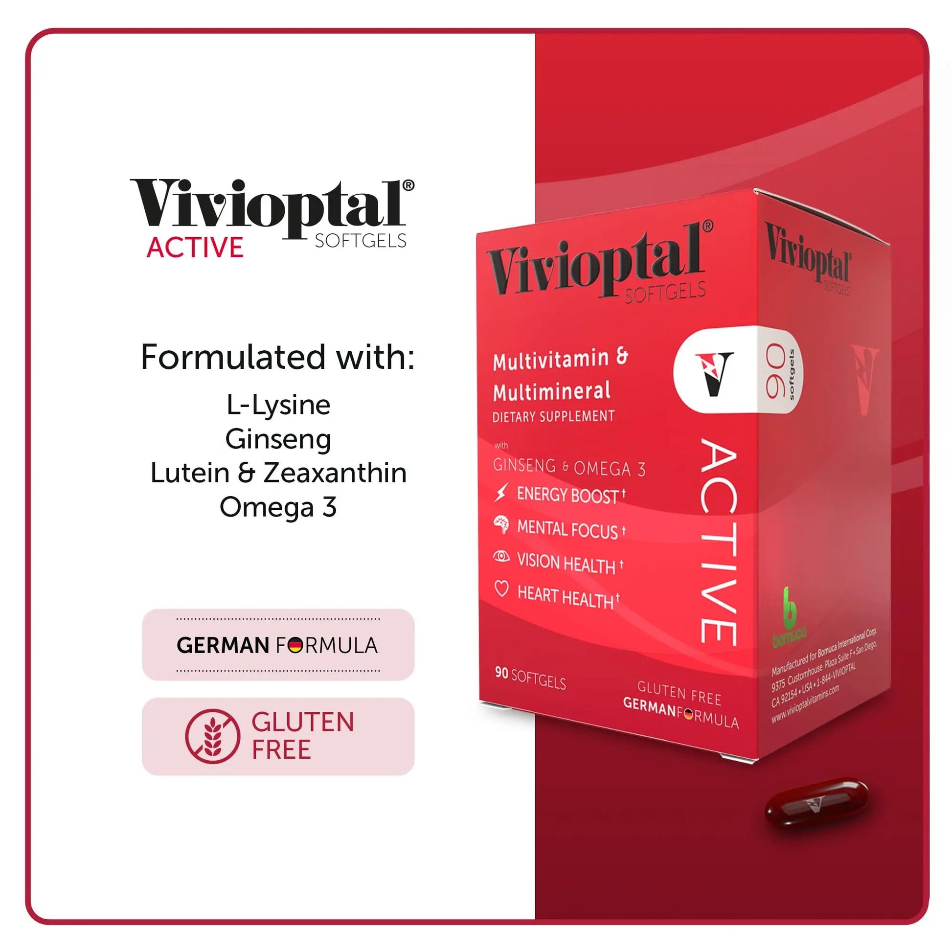 Vivioptal Active, 90 Softgels, Ginseng & Omega 3, Multivitamin & Multimineral, Gluten Free, German Formula Vivioptal VitaminsAu supplements