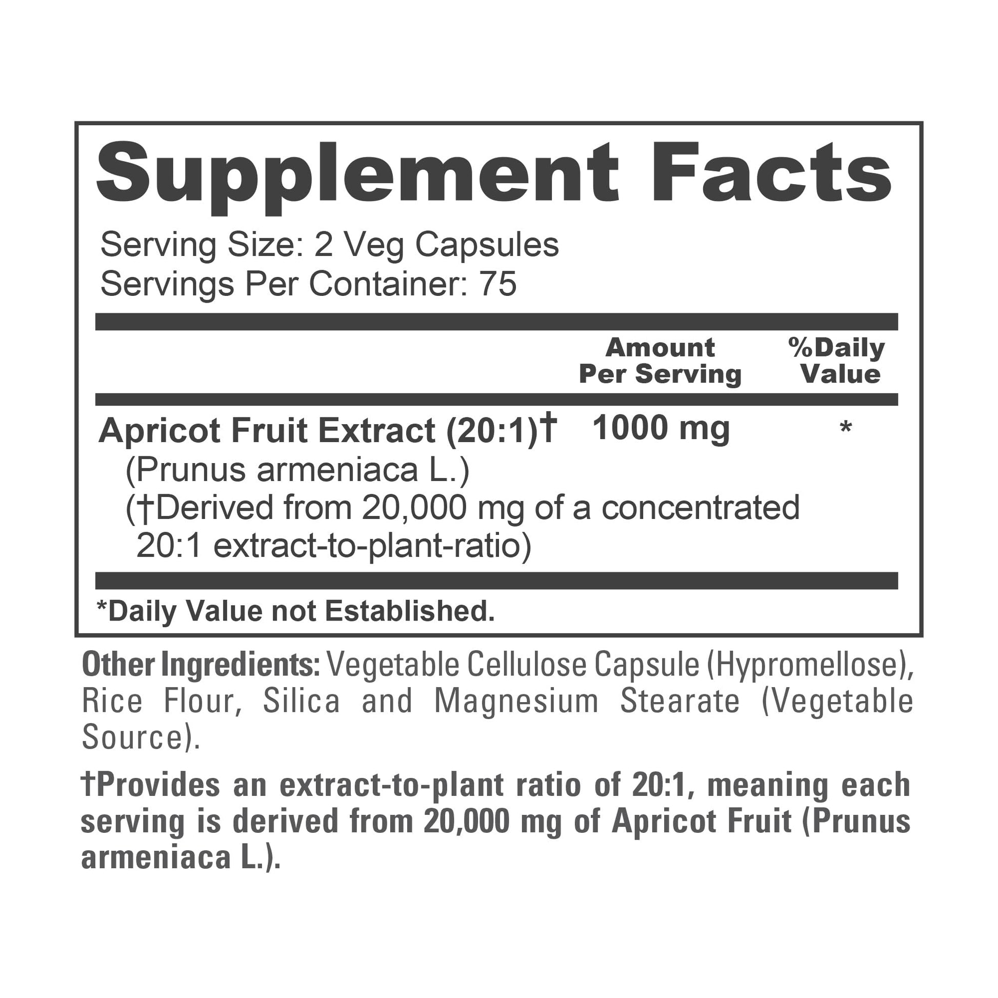 NusaPure Apricot 20:1 Extract, 1000 mg Equivalent to 20,000mg 150 Veggie Capsules (Vegan, Non-GMO) NusaPureAu supplements