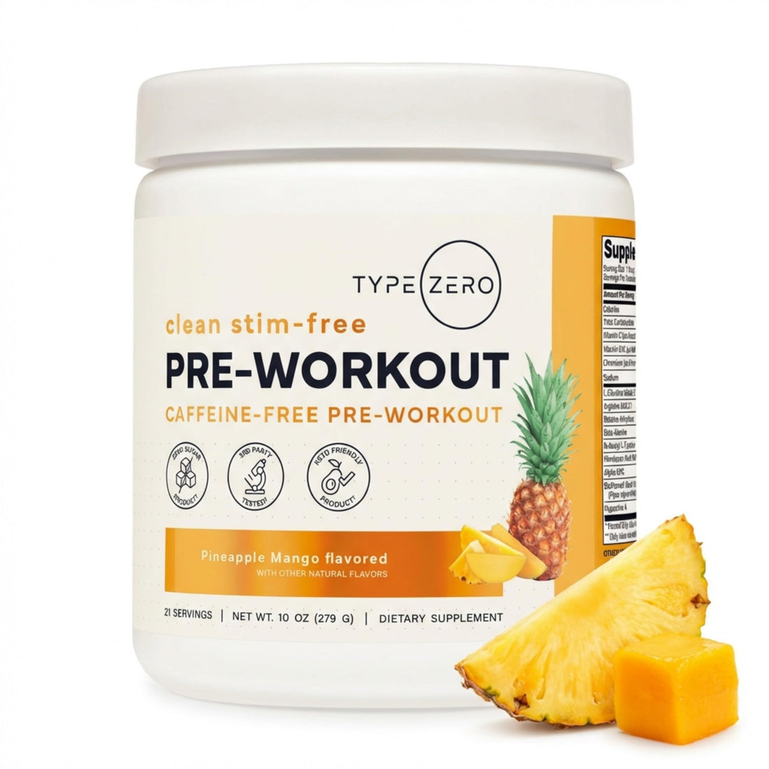 Type Zero Clean Stim Free Pre Workout Powder + Nitric Oxide Booster with L-Citrulline Malate, Arginine AKG, Beta Alanine - Caffeine & Stimulant Free - Pineapple Mango Flavor, 21 Servings Type ZeroUS supplements