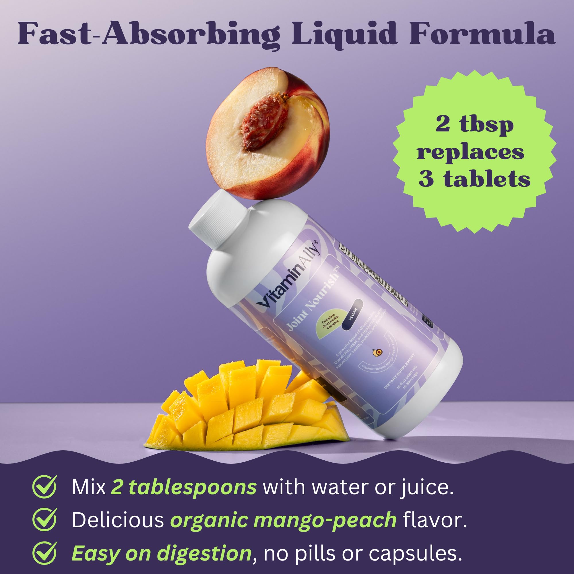 Joint Nourish – 100% Vegan Liquid Joint Supplement | Vegan Glucosamine, Chondroitin, MSM, Hyaluronic Acid & Vitamin C | Mango-Peach | Supports Joint Mobility, Cartilage & Skin | Sugar-Free,16 Servings VitaminallyAu supplements