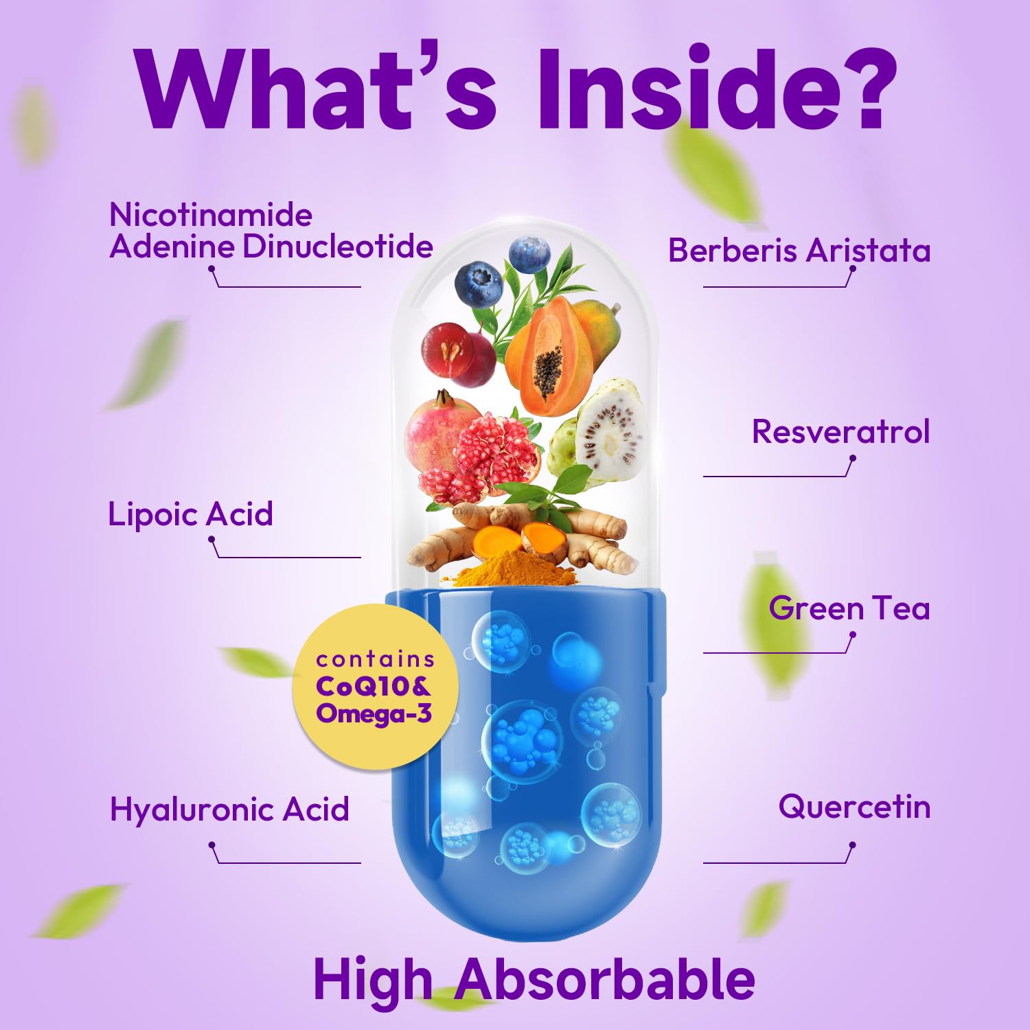 Bualle NAD Supplement, Liposomal NAD Resveratrol Supplement Contains Berberine, Alpha Lipoic Acid,Hyaluronic Acid & Quercetin - Joint Function& Support Anti-Aging,NMN Alternative -120 Capsules BualleAu supplements