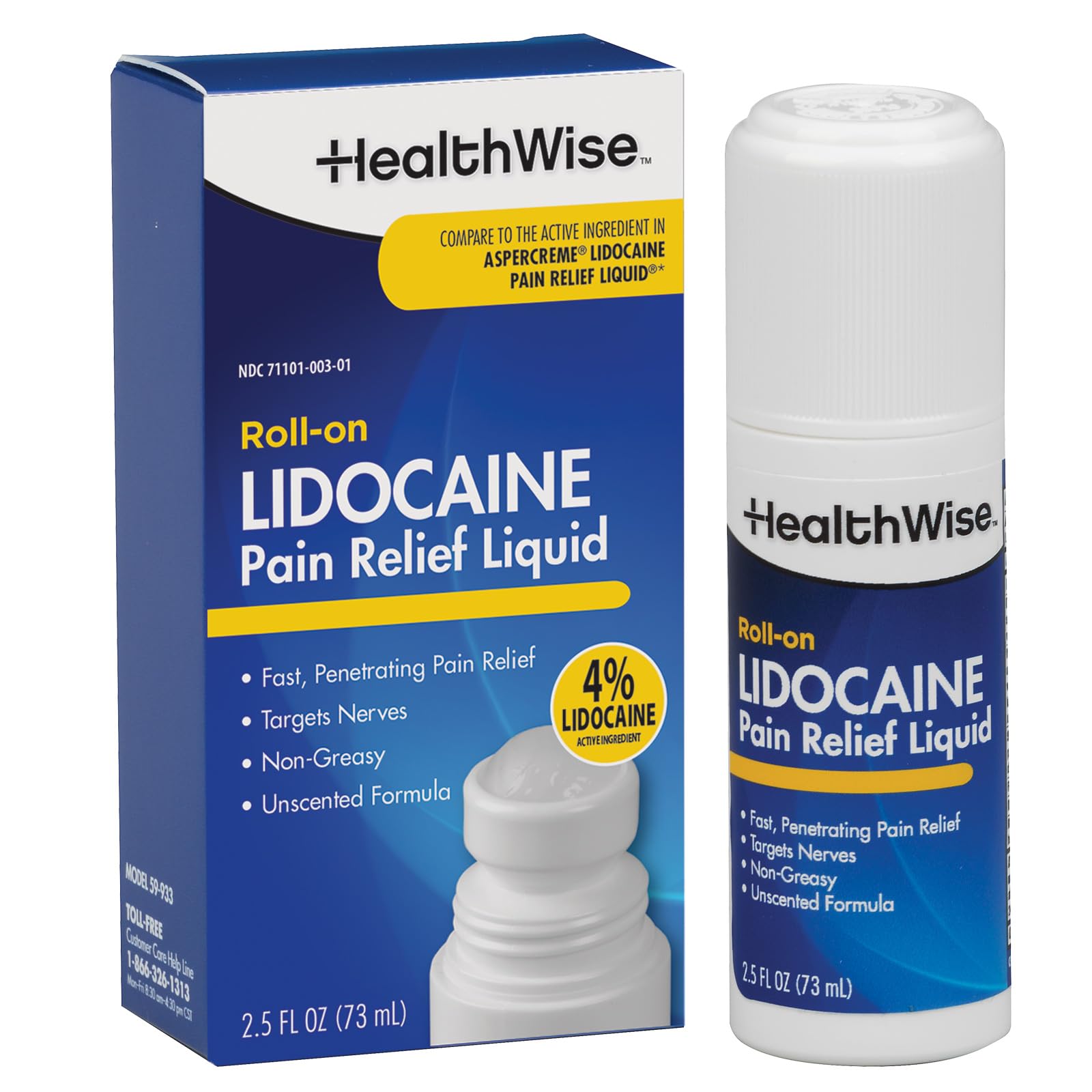 HealthWise 4% Lidocaine Roll-On | OTC Strength | Pain Relief Liquid | 2.5 oz. 73 mL | Non-Greasy, Unscented Formula | Topical Anesthetic HealthWiseAu supplements