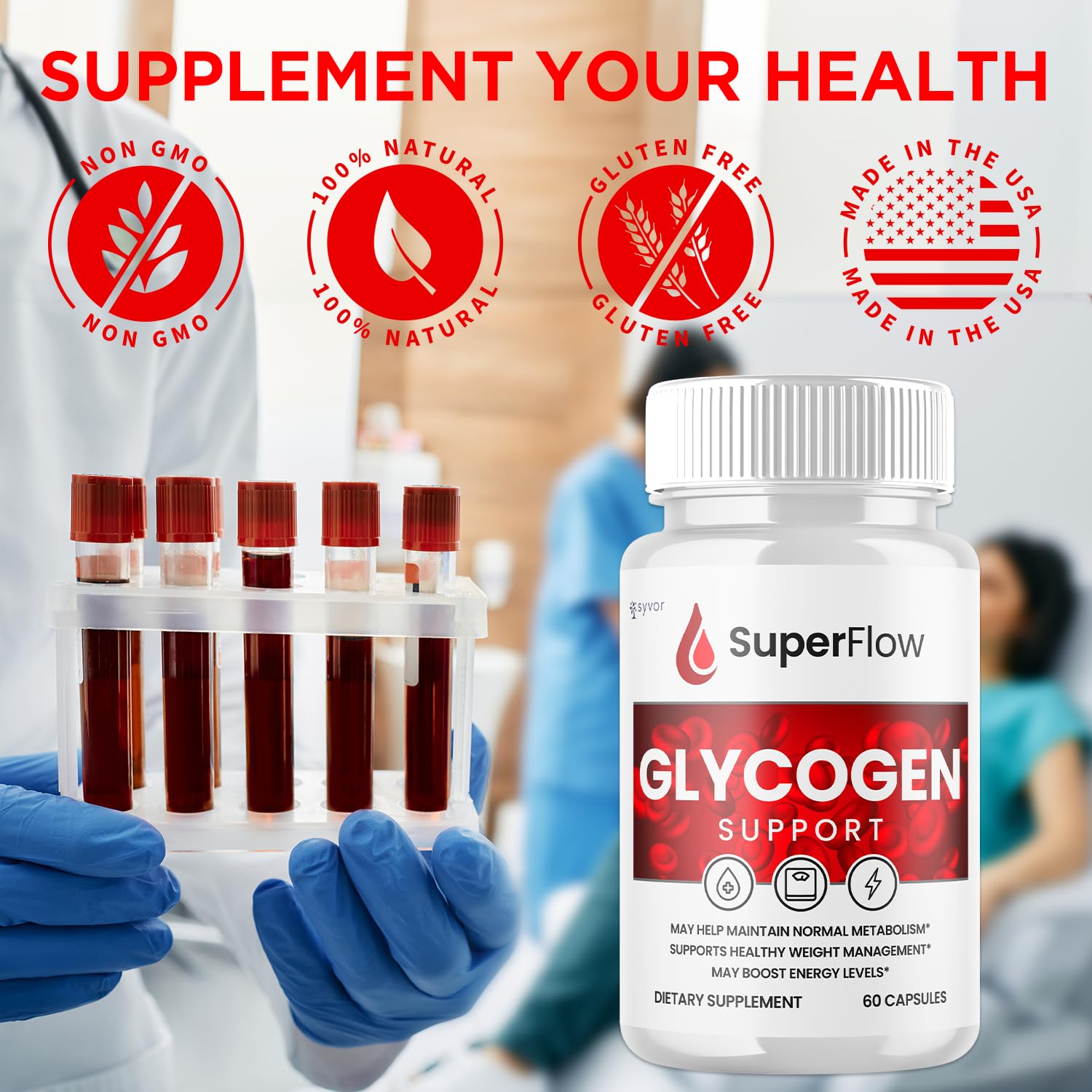(2 Pack) Super Flow Glycogen Support, Official SuperFlow Advanced Formula Glyco Optimizer Capsules, All Natural Super Flow Pills, Daily Wellness Supplement to Support Healthy Balance (120 Capsules) SyvorAu supplements