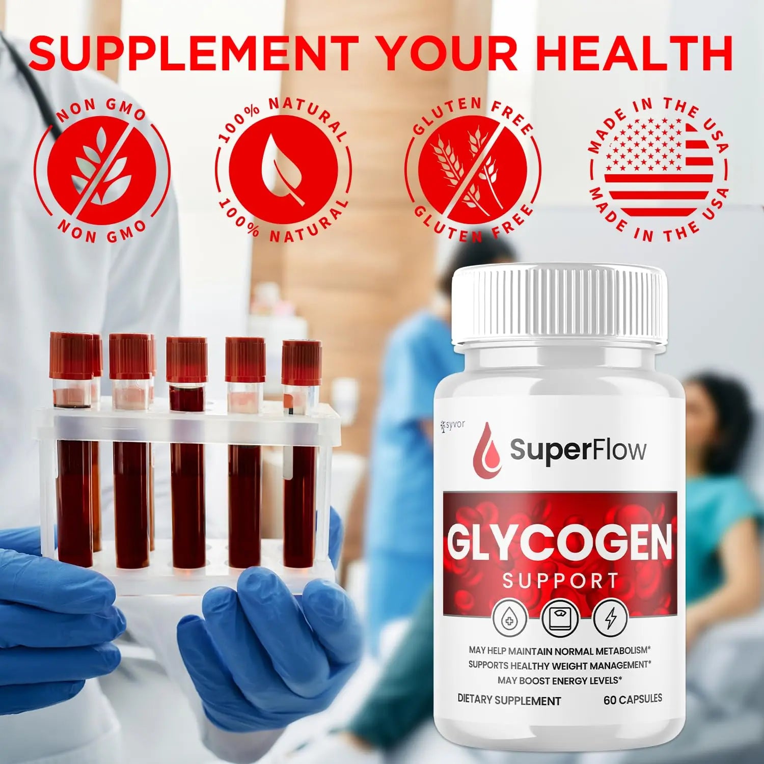 Super Flow Glycogen Support, Official SuperFlow Advanced Formula Glyco Optimizer Capsules, All Natural Super Flow Glycogen Pills, Daily Wellness Supplement to Support Healthy Balance (60 Capsules) Syvornz supplements