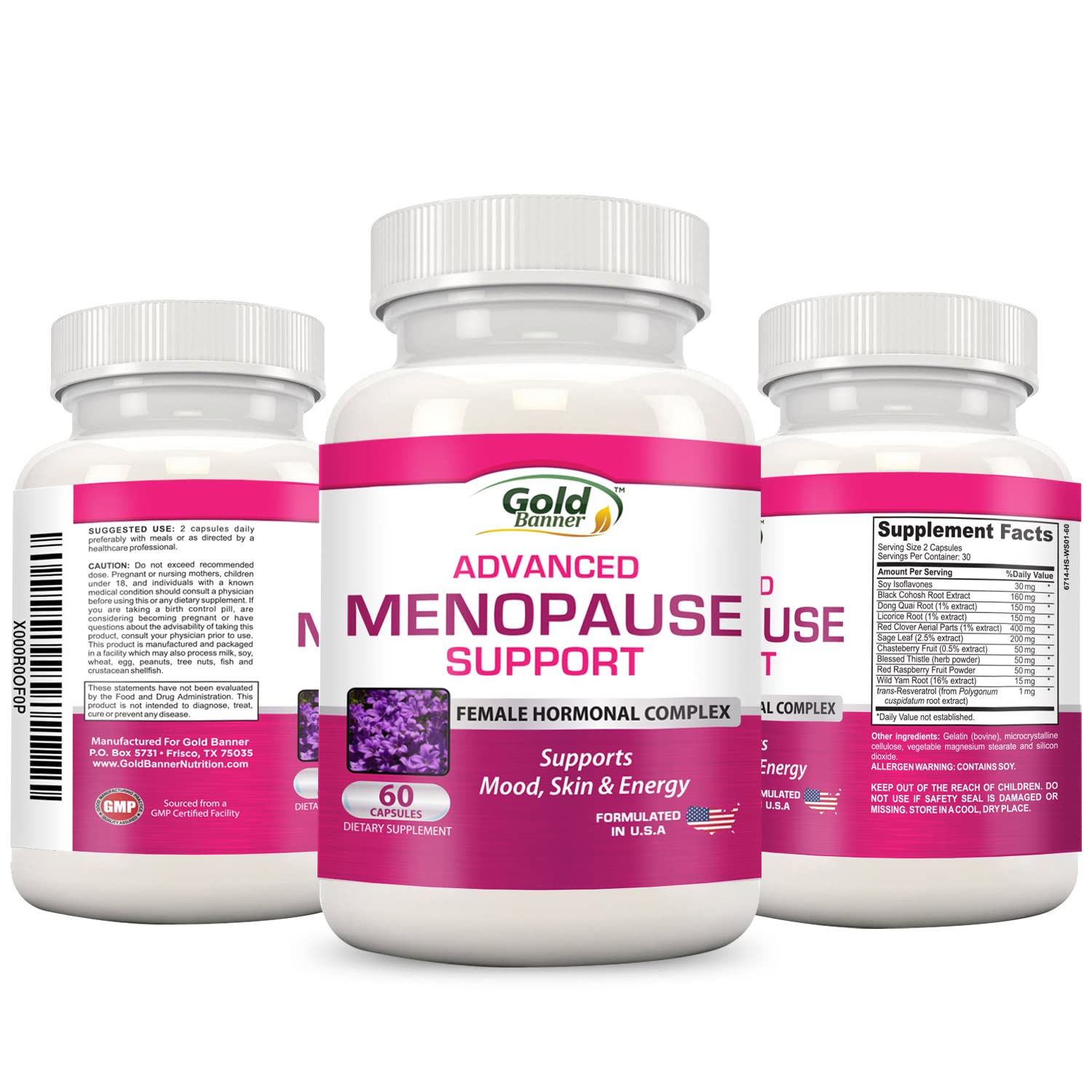 Advanced Menopause Support - Natural Female Hormonal Complex for Hot Flashes, Mood Swings & Vaginal Dryness - Black Cohosh, Soy Isoflavones & Herbal Extract Formula - Does Not Include Hormones Gold BannerAu supplements