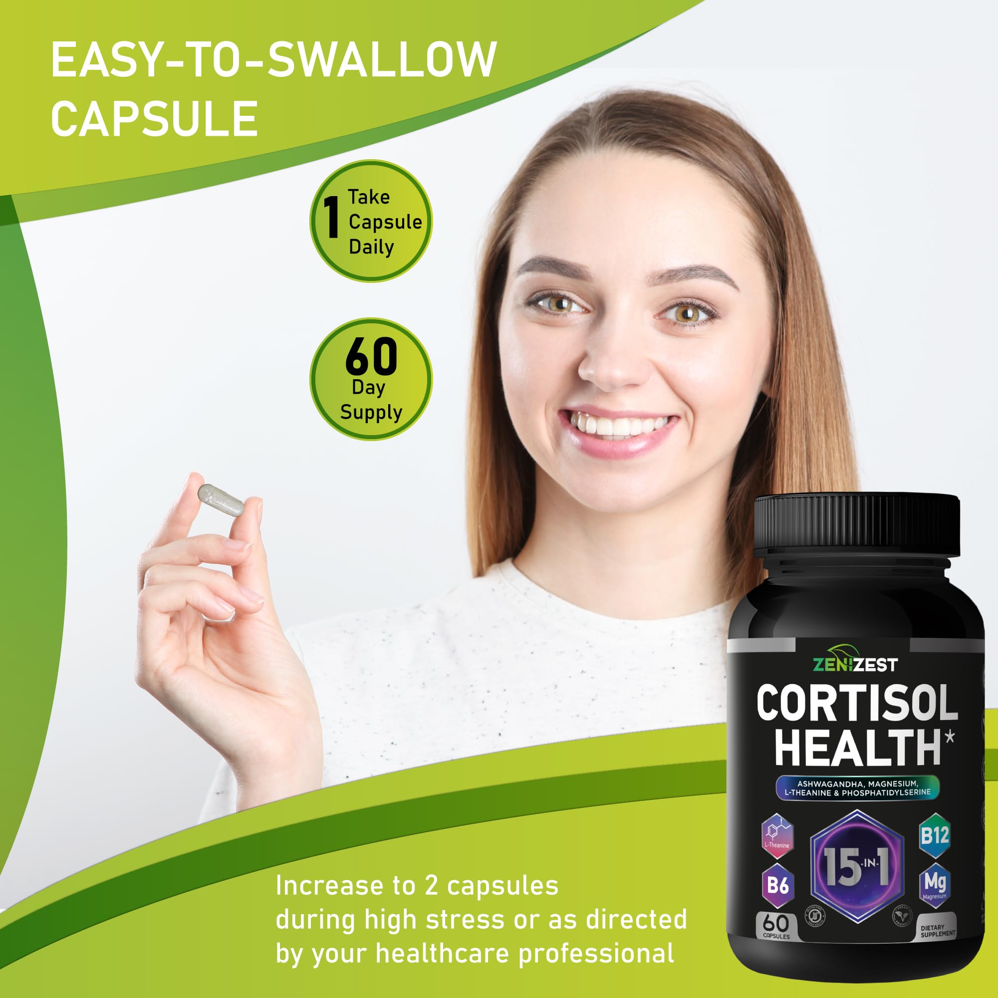 Cortisol Detox Supplement for Women Men - Control & Lower High Cortisol Level - Adrenal Health Balance Cleanse Sleep Stress Support - Magnesium Ashwagandha L-Theanine Cortisol Blocker Reducer ZeniZestAu supplements