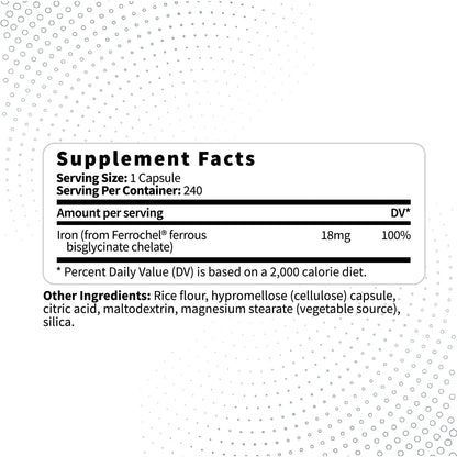 Type Zero Iron Chelate Capsules (18 MG, 240 CAPS) from Ferrochel Ferrous Bisglycinate Chelate - Non-GMO and Gluten Free Type ZeroUS supplements