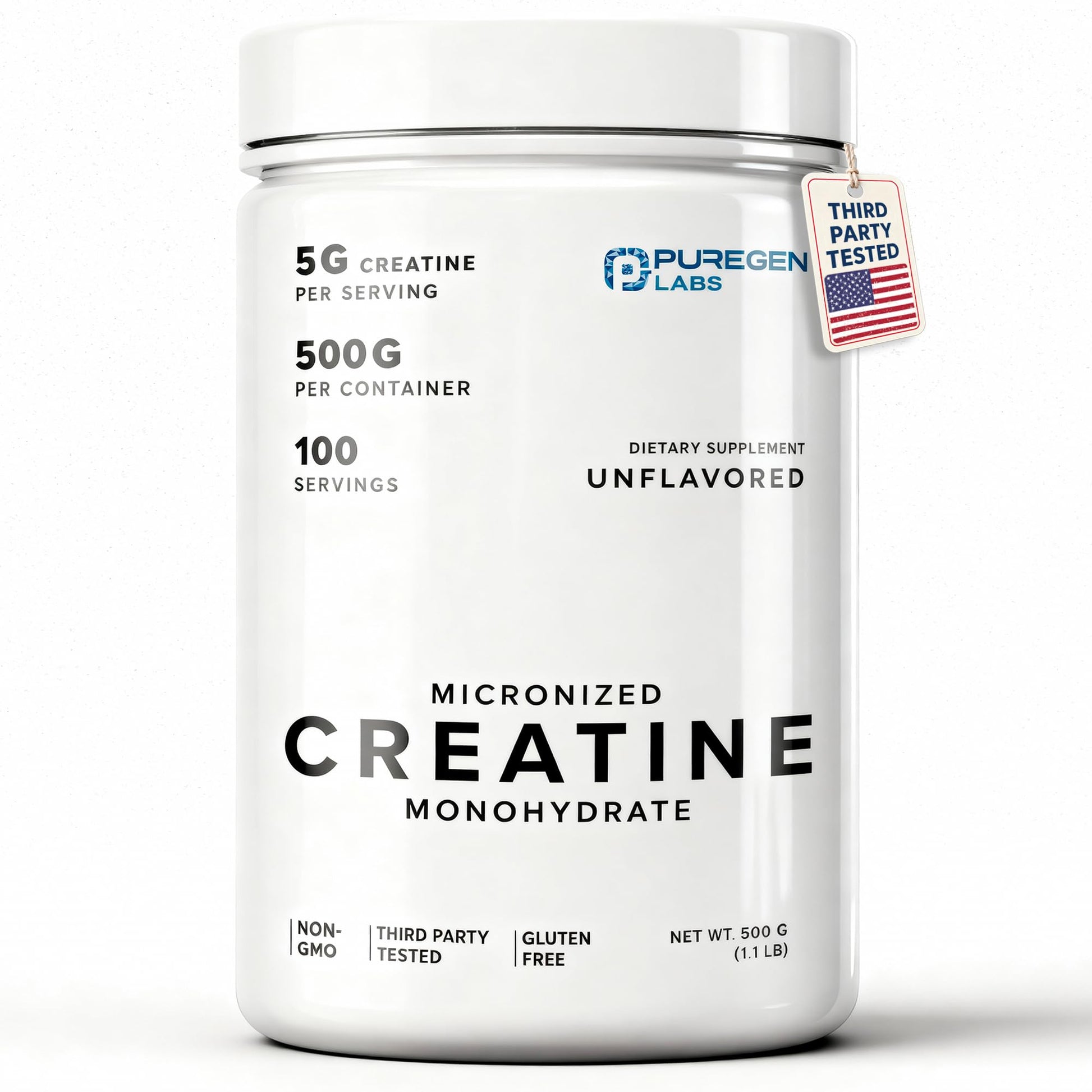 Puregen Labs Micronized Creatine Monohydrate Powder 500g – Pure, Unflavored, No Additives | 5000mg Per Serv (5g) - 100 Servings | Third Party Tested for Quality P Puregen LabsAu supplements