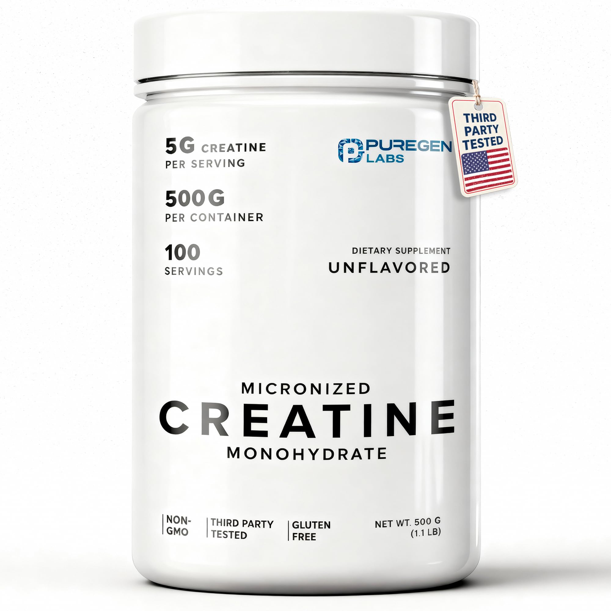 Puregen Labs Micronized Creatine Monohydrate Powder 500g – Pure, Unflavored, No Additives | 5000mg Per Serv (5g) - 100 Servings | Third Party Tested for Quality P Puregen LabsAu supplements