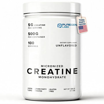 Puregen Labs Micronized Creatine Monohydrate Powder 500g – Pure, Unflavored, No Additives | 5000mg Per Serv (5g) - 100 Servings | Third Party Tested for Quality P Puregen LabsAu supplements
