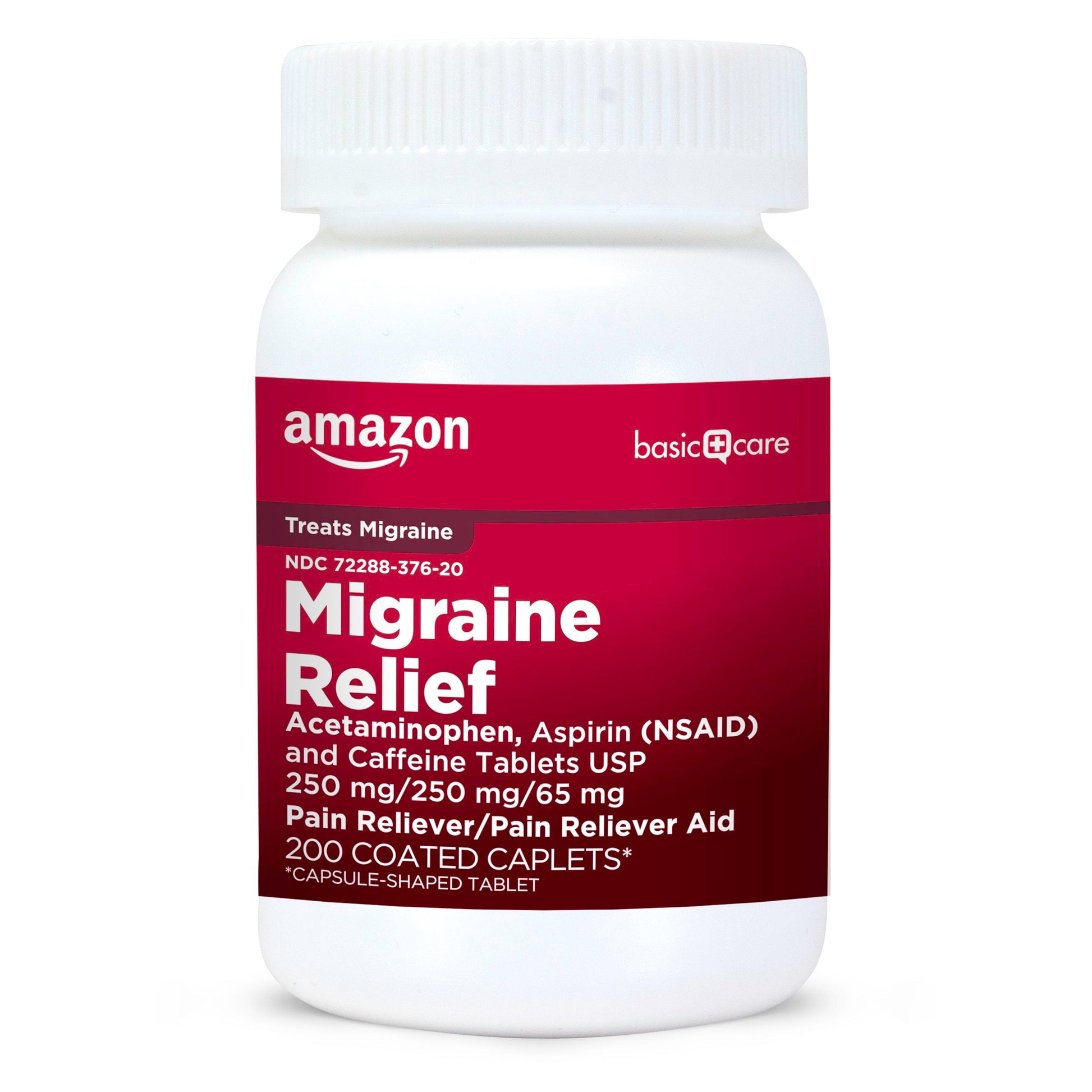 Amazon Basic Care Migraine Relief Acetaminophen, Aspirin (NSAID) and Caffeine Tablets, Pain Reliever/Pain Reliever Aid, 200 Count Amazon Basic CareAu supplements